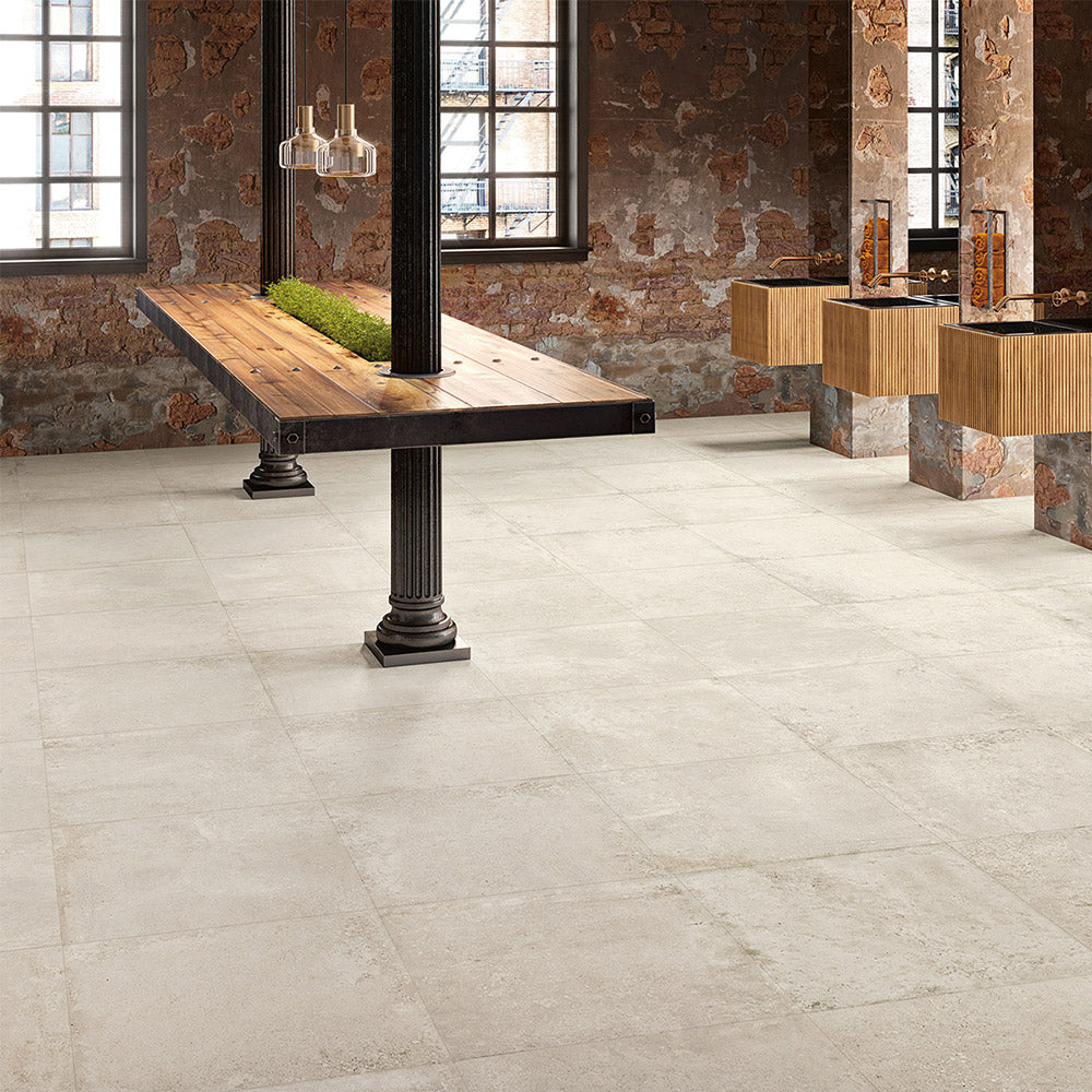 Evolene White 600x1200mm Outdoor Concrete Look Porcelain Tile - Durable & Weatherproof for Patio, Pool Deck & Garden Pathways