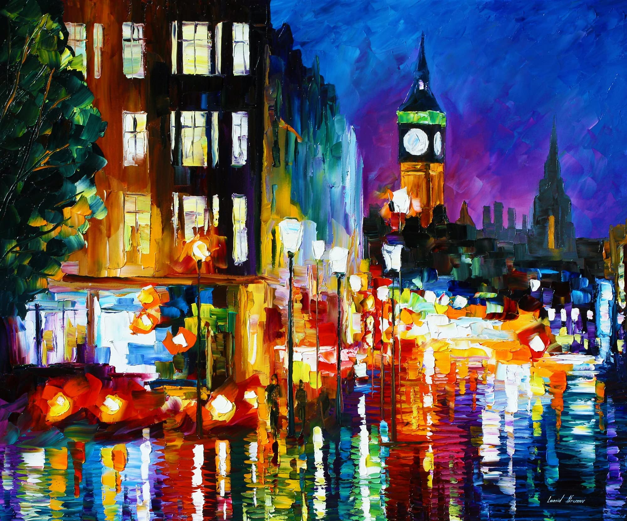 London Wall Art - Leonid Afremov Canvas Print of London Night Lights | UK Home Decor | Perfect for Living Room, Bedroom & Office Wall Decoration