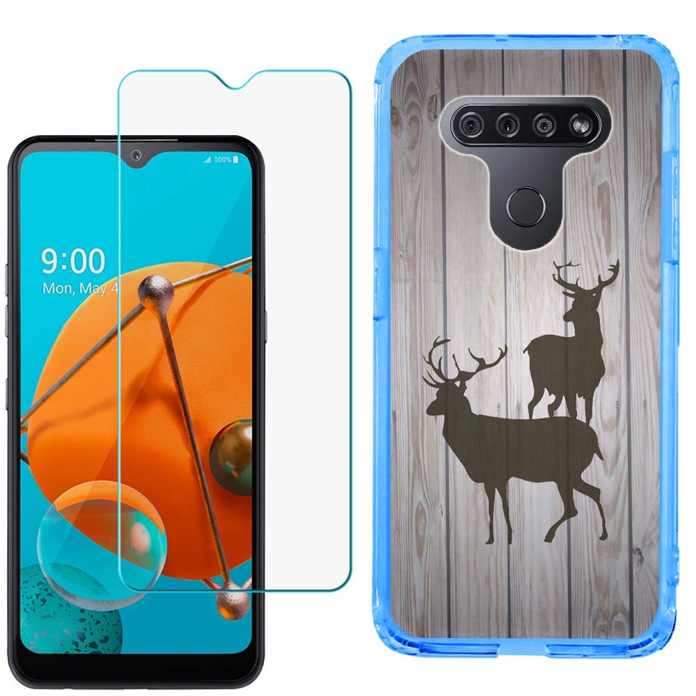 LG K51 Case with Tempered Glass - Slim TPU Wood Design for Outdoor Protection