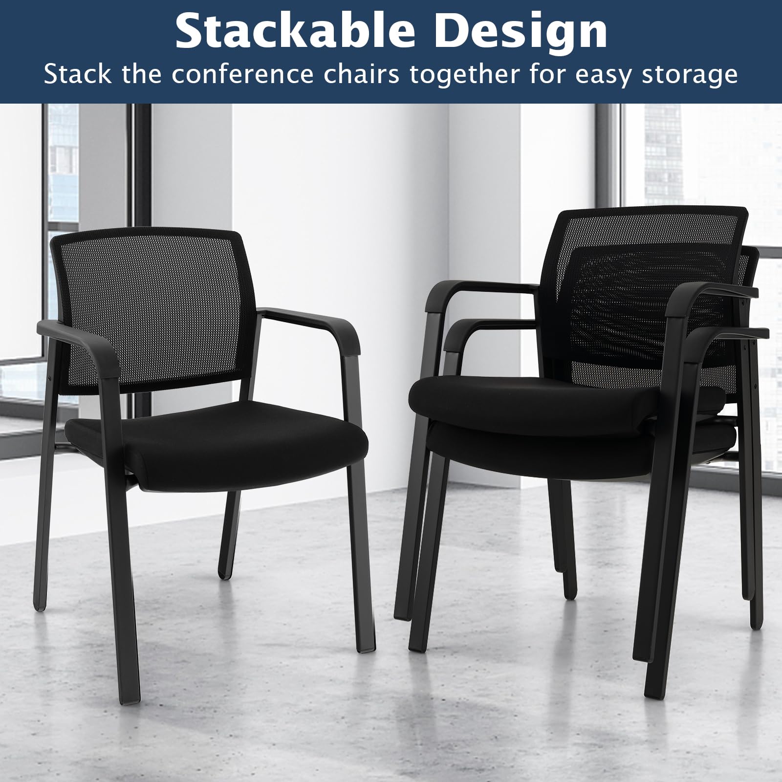 Giantex 12-Pack Stackable Waiting Room Chairs - Office Guest Chairs with Mesh Back, Padded Seat & Metal Frame, Armrests, No Wheels - Perfect for Lobbies, Reception Areas & Conference Rooms