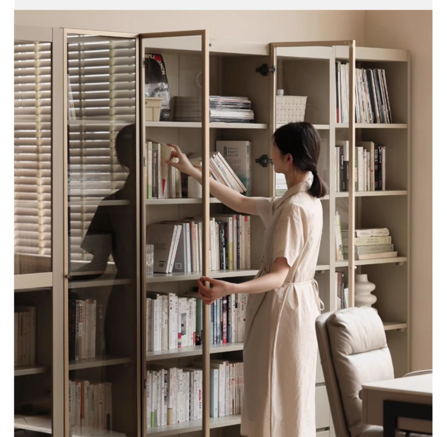 Premium Poplar Solid Wood Bookcase - Light Luxury Style for Home Office, Living Room & Library | Modern Wooden Bookshelf Organizer