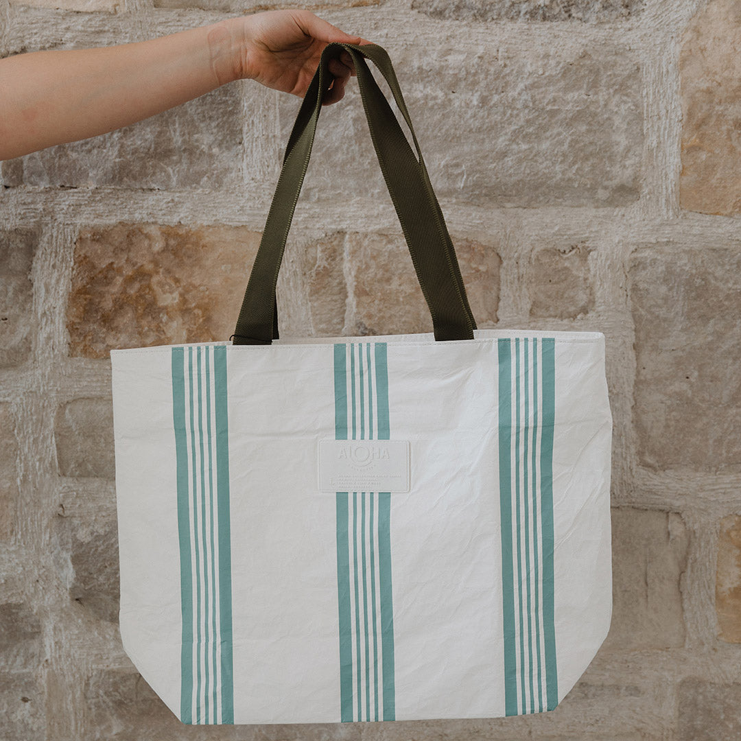 Aloha Linen Stripe Day Tripper Tote Bag - Lightweight Beach Bag for Women, Summer Vacation, Shopping & Travel Accessories | Perfect for Beach Outings, Picnics & Daily Use