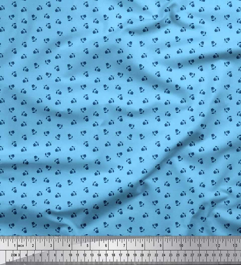 Soimoi 100% Cotton Jersey Fabric by The Yard - 58 Inch Wide - Blue Leaves & Floral Printed Fabric for DIY Clothing, Dresses, Quilting & Home Decor