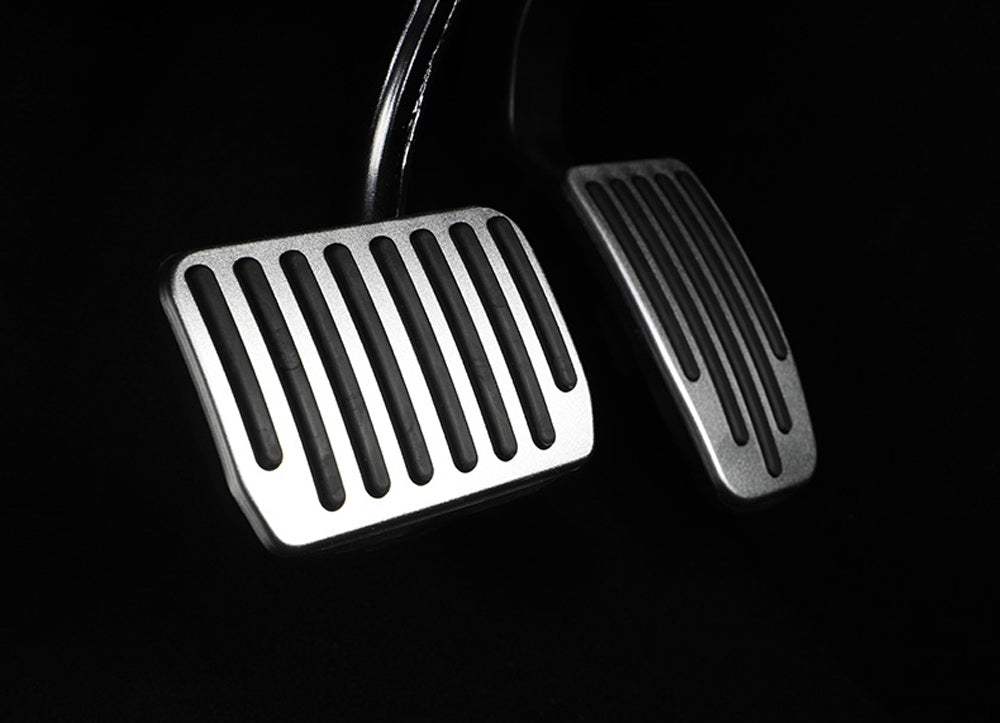 3-Piece Silver Aluminum Foot Pedal Covers Set for Tesla Model 3 (2017-Present) - Anti-Slip Track Design - Upgrade Interior Accessories for Enhanced Driving Experience & Car Protection
