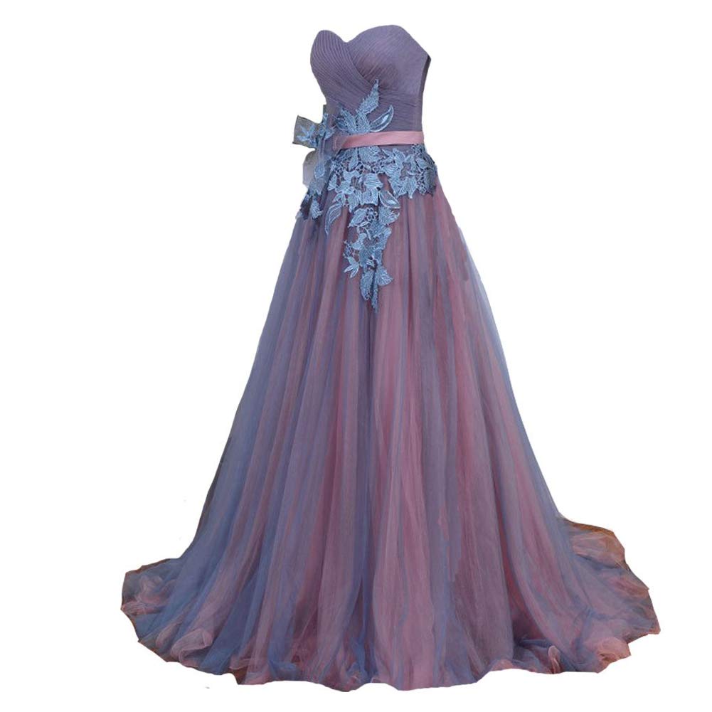 Kivary® Elegant Sweetheart Neckline Lace Corset Long Pleated Evening Gown with Sash Bow - Perfect for Prom, Homecoming, Formal Dances & Special Occasions