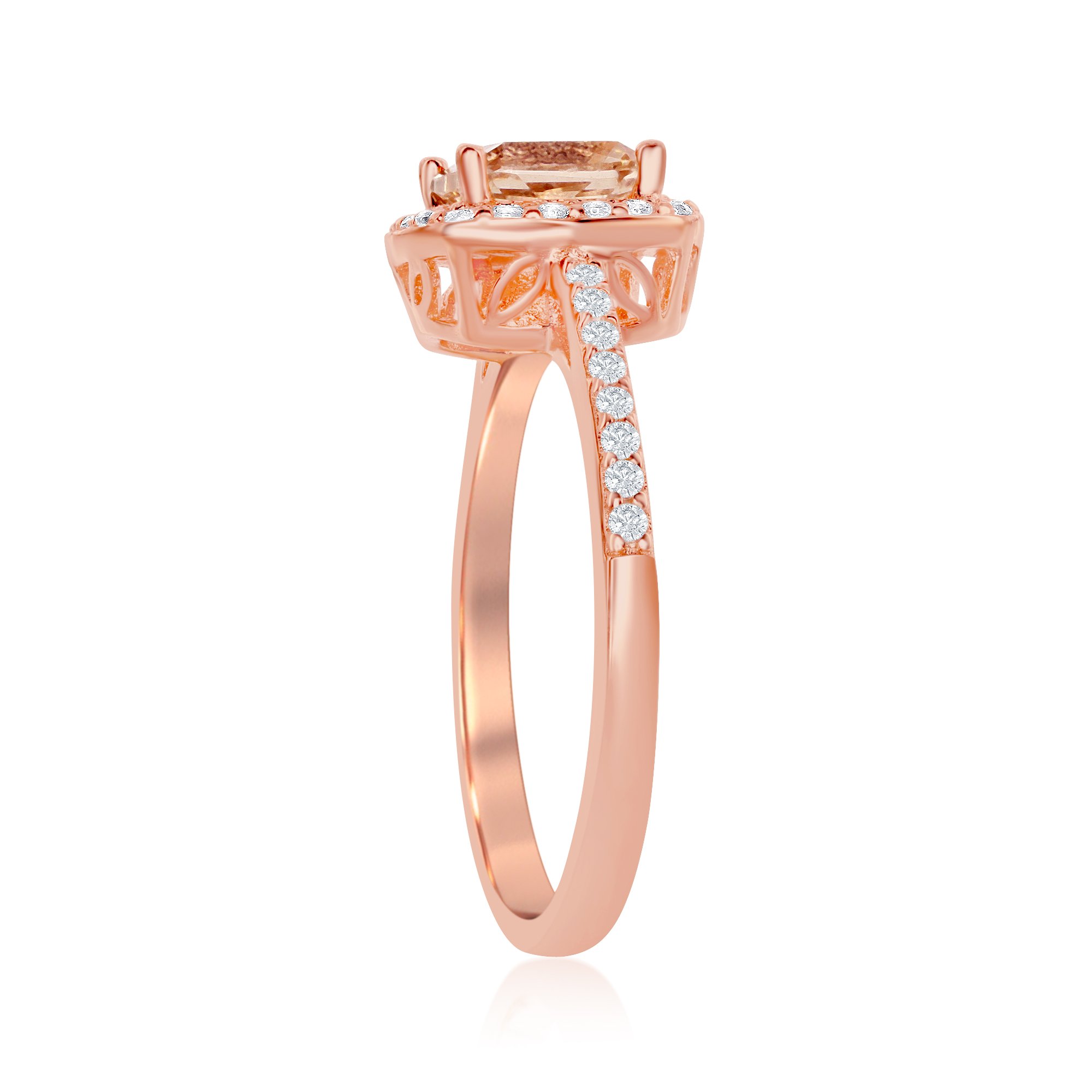 Simulated Morganite Engagement Ring for Women - Sterling Silver Rose Gold Plated with CZ Diamond Halo | Oval, Heart, Pear, Round & Princess Cut | Elegant Wedding, Anniversary & Valentine's Day Gift