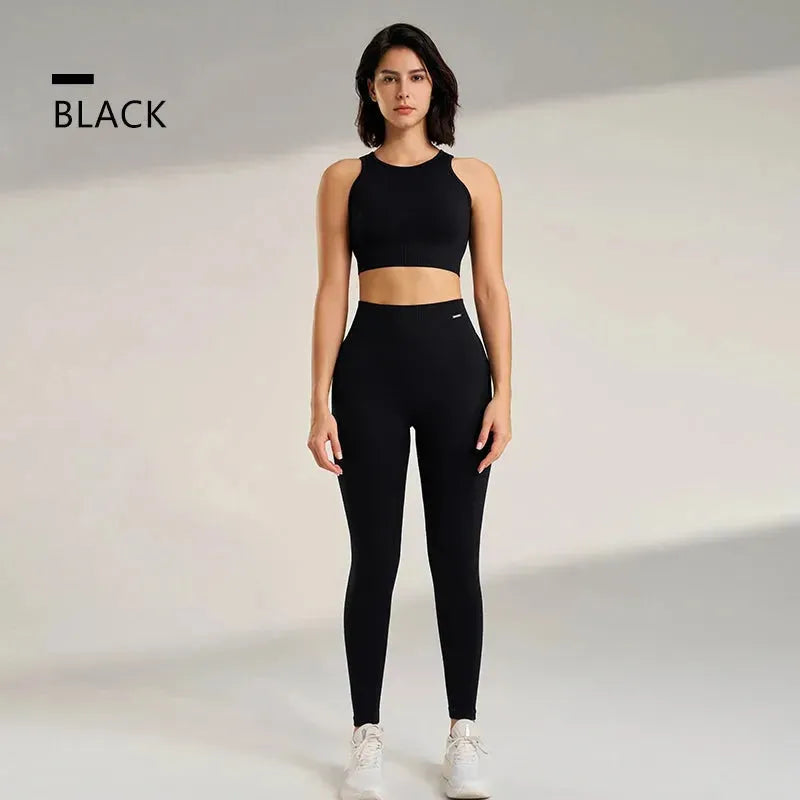 Women's High Waisted Yoga Pants & Seamless Workout Top Set - 2 Piece Breathable Fitness Outfit for Yoga, Gym & Running | Comfortable Exercise Clothes for Women