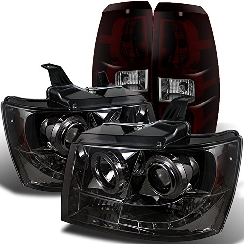 AKKON Smoked Halo LED Projector Headlights & Dark Red Tail Lights for Chevy Avalanche - Replacement Headlamps for Improved Night Visibility (Perfect for Off-Roading & Night Driving)