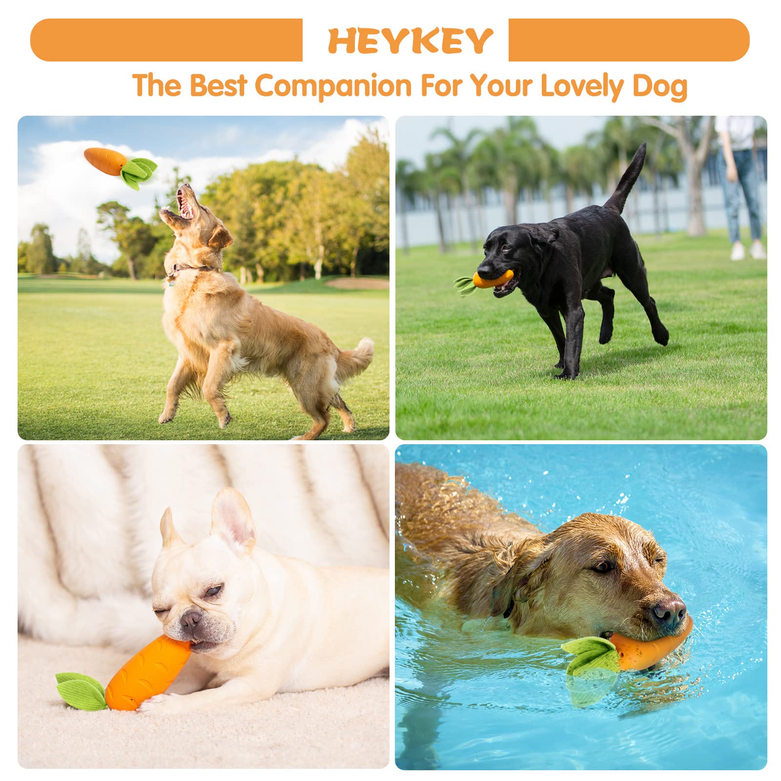 HEYKEY Indestructible Dog Chew Toys for Aggressive Chewers - Durable Rubber Chew Toys with Squeaker for Small, Medium & Large Dogs - Milk Flavor - Perfect for Playtime, Training & Teeth Cleaning