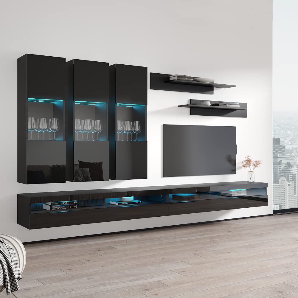 Modern Floating TV Stand with Storage & LED Lights - Wall-Mounted Entertainment Center for Bedroom & Living Room - 35