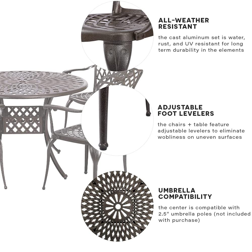 5-Piece Modern Outdoor Dining Set - 42-inch Round Cast Aluminum Patio Table & Chairs, All-Weather Resistant, Durable Garden Furniture for Backyard, Deck, Poolside (1 Table + 4 Chairs) - Perfect for Outdoor Entertaining & Relaxation