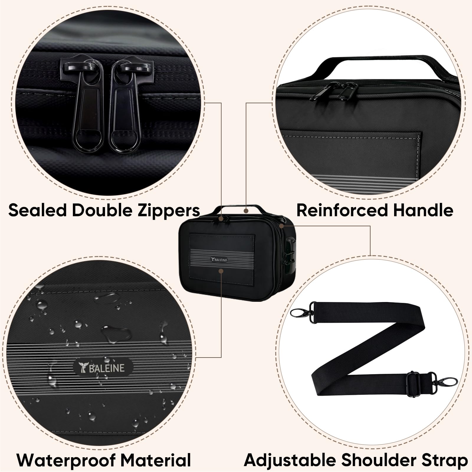 BALEINE Large Smell Proof Bag with Combination Lock - Odor Proof Stash Pouch Organizer for Travel, Gym & Storage (Black) | Perfect for Cannabis, Cash & Valuables Protection