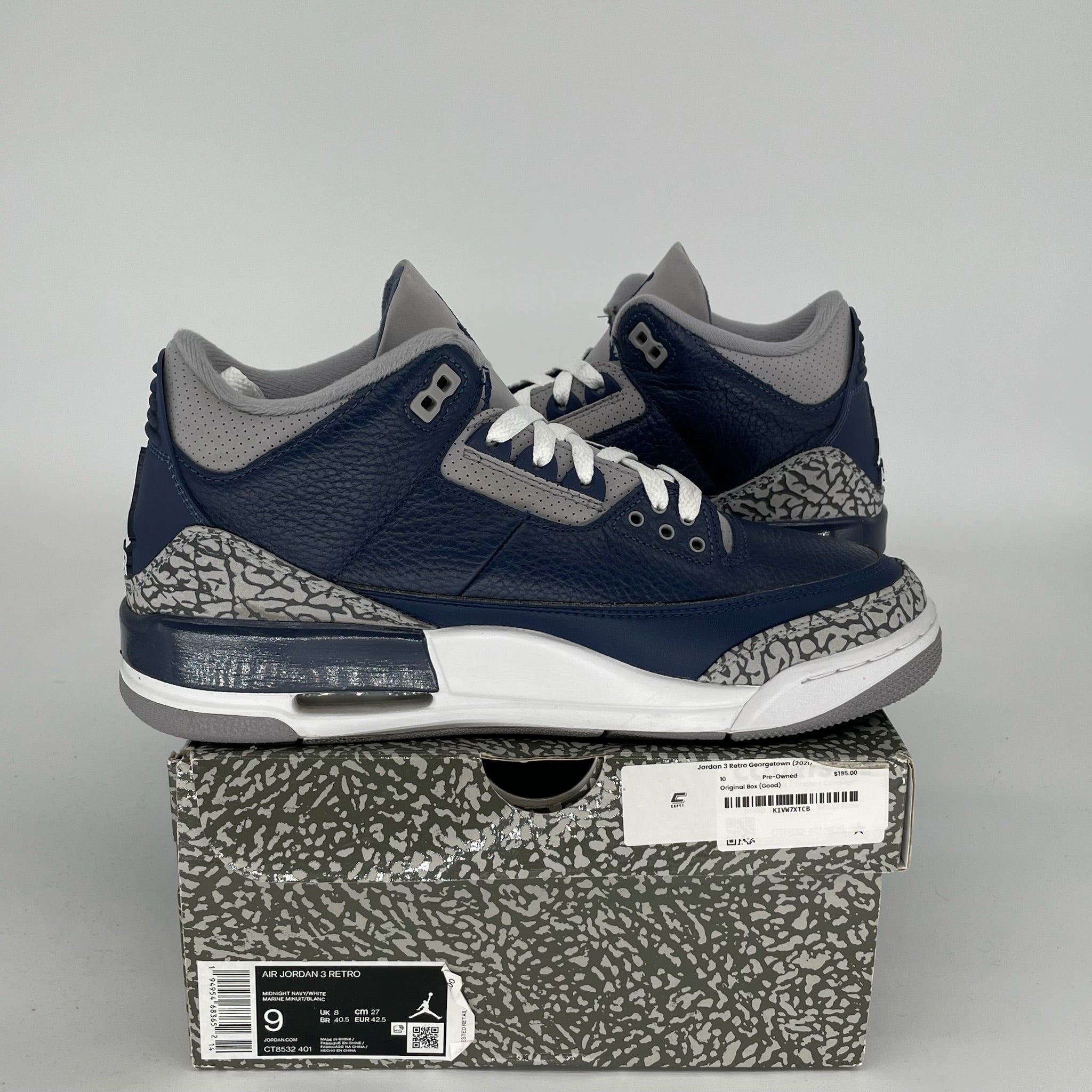 AIR JORDAN 3 GEORGETOWN Retro Sneakers - Men's Size 9 (CT8532-401) - Basketball Shoes for Streetwear & Casual Style