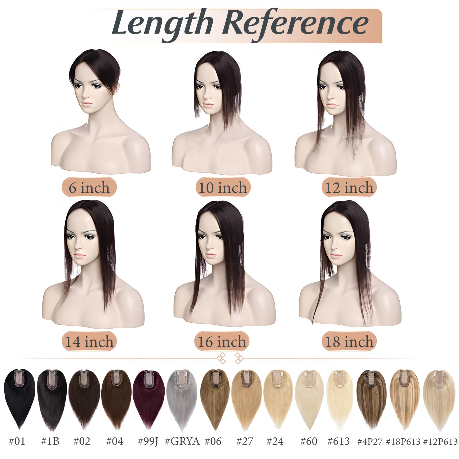 Clip in Human Hair Toppers 6 Inch Straight - Natural Hair Extensions for Thinning Hair & Hair Loss - Ash Blonde #613 - Perfect for Daily Wear, Styling & Covering Gray Hair