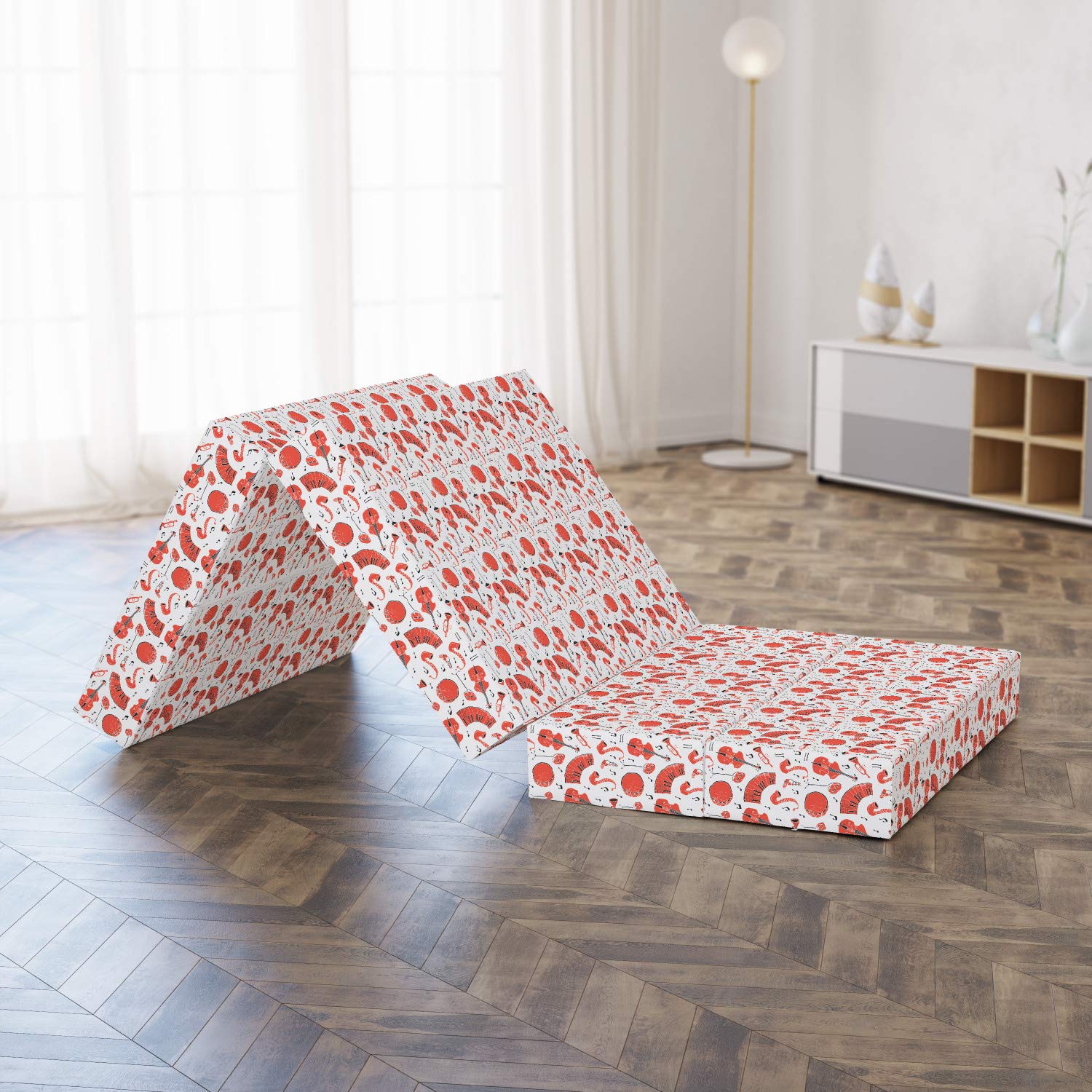 Ambesonne Music Themed Foldable Mattress - Musical Instruments Print, 74.8
