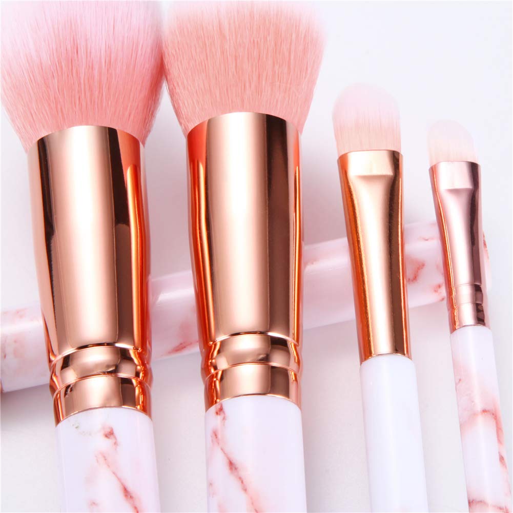 16PCS Pink Marble Makeup Brush Set - Foundation, Eyeshadow, Concealer & Blush Brushes with Holder | Professional Cosmetic Brush Kit for Makeup Artists & Beginners | Perfect for Daily Makeup, Salon Use & Travel