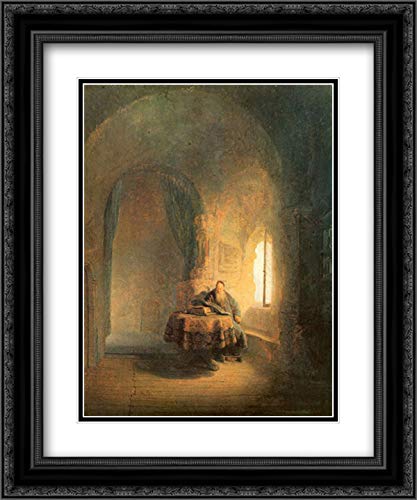 Rembrandt Philosopher Reading Art Print - 20x24 Inch Black Ornate Framed Museum Quality Double Matted Painting - Perfect for Study, Library Decor & Intellectual Home Office