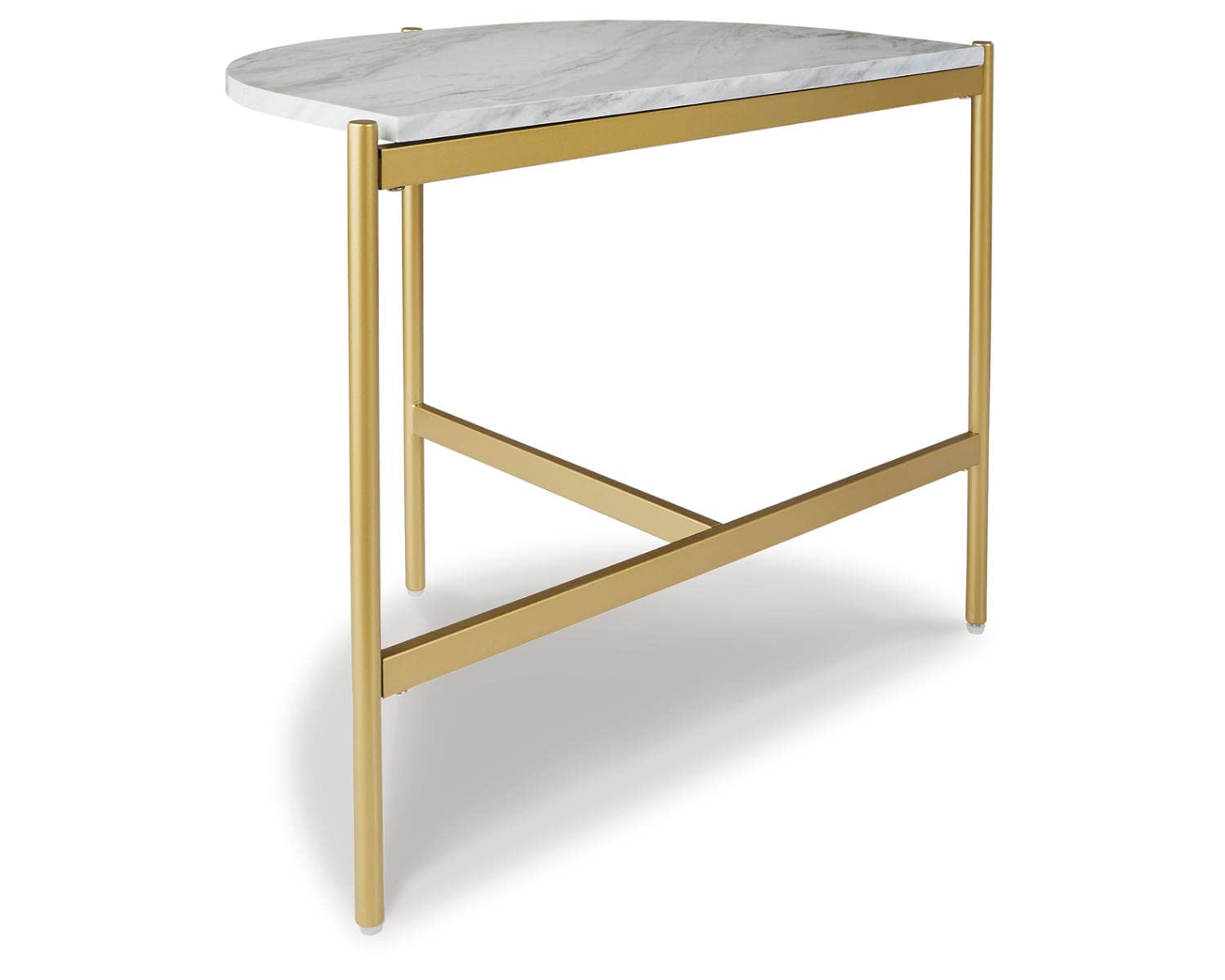 Signature Design by Ashley Wynora Contemporary Half Moon Chairside End Table with Faux Marble Top - White & Gold Accent - Perfect for Living Room, Bedroom or Office Side Table