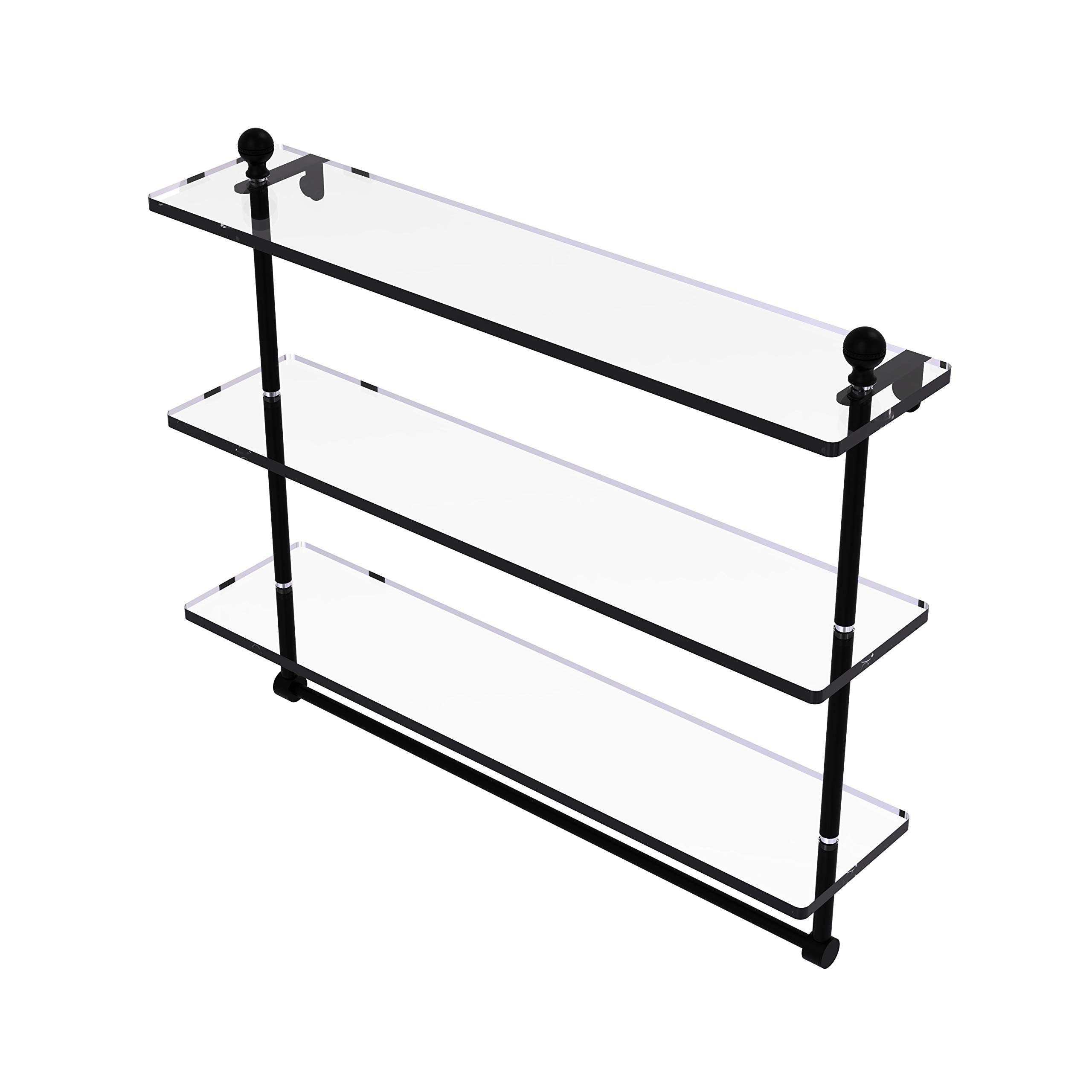 Allied Brass MA-5/22TB Mambo Collection 22 Inch Triple Tiered Integrated Towel Bar with Glass Shelf - Matte Black Bathroom Organizer for Towels, Robes & Toiletries Storage