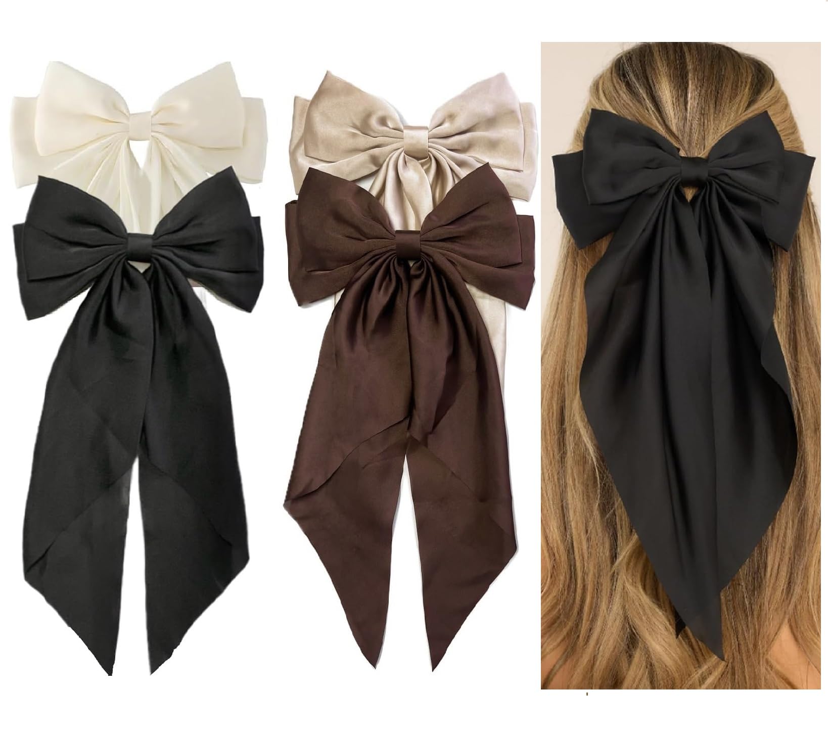 8 PCS Vintage Hair Bows for Women & Girls - Long Tail Hair Ribbon Clips, Elegant Hair Accessories for Parties, Weddings & Everyday Wear