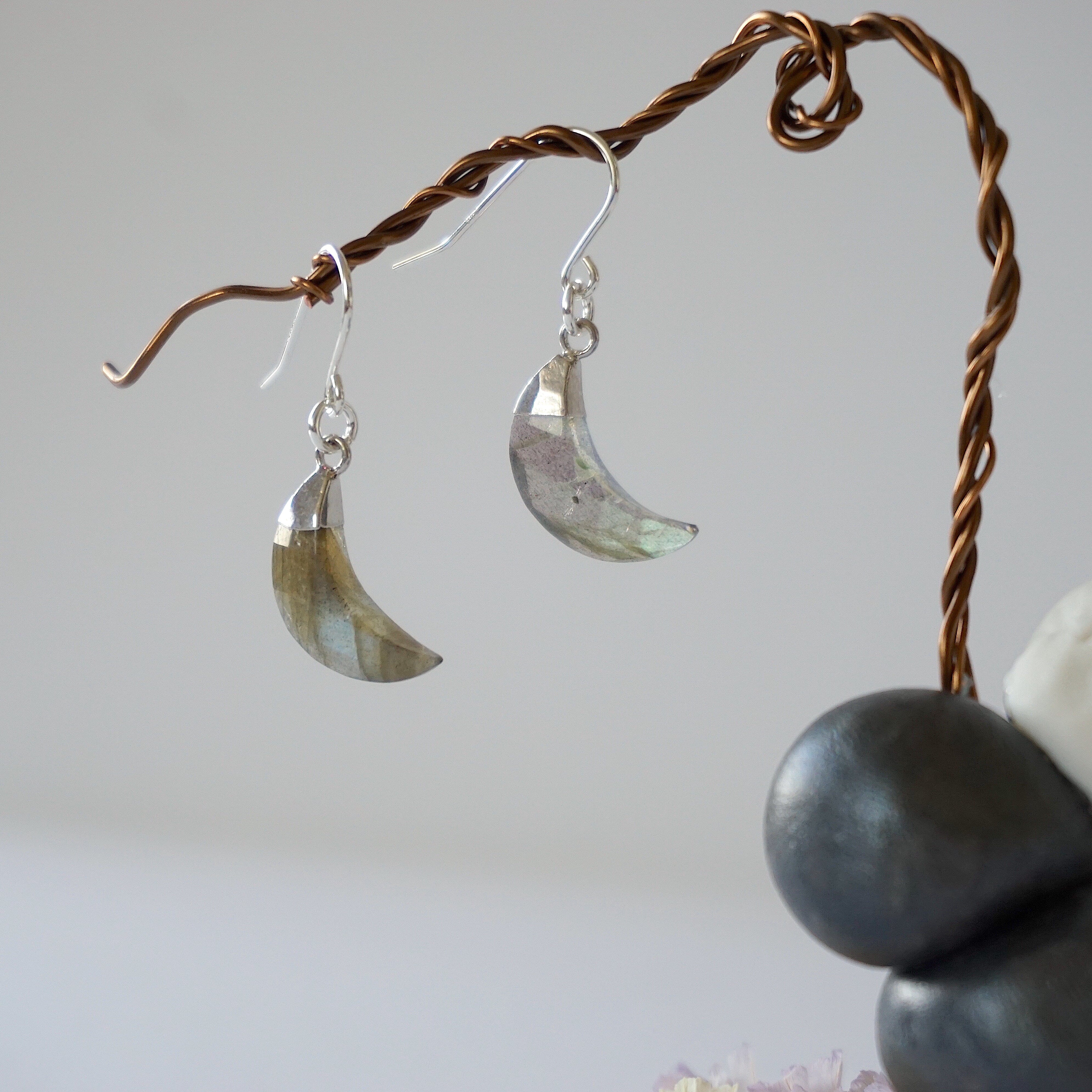 Labradorite Moon Drop Earrings - Sterling Silver Dangle Earrings for Women - Perfect for Evening Parties, Weddings & Special Occasions