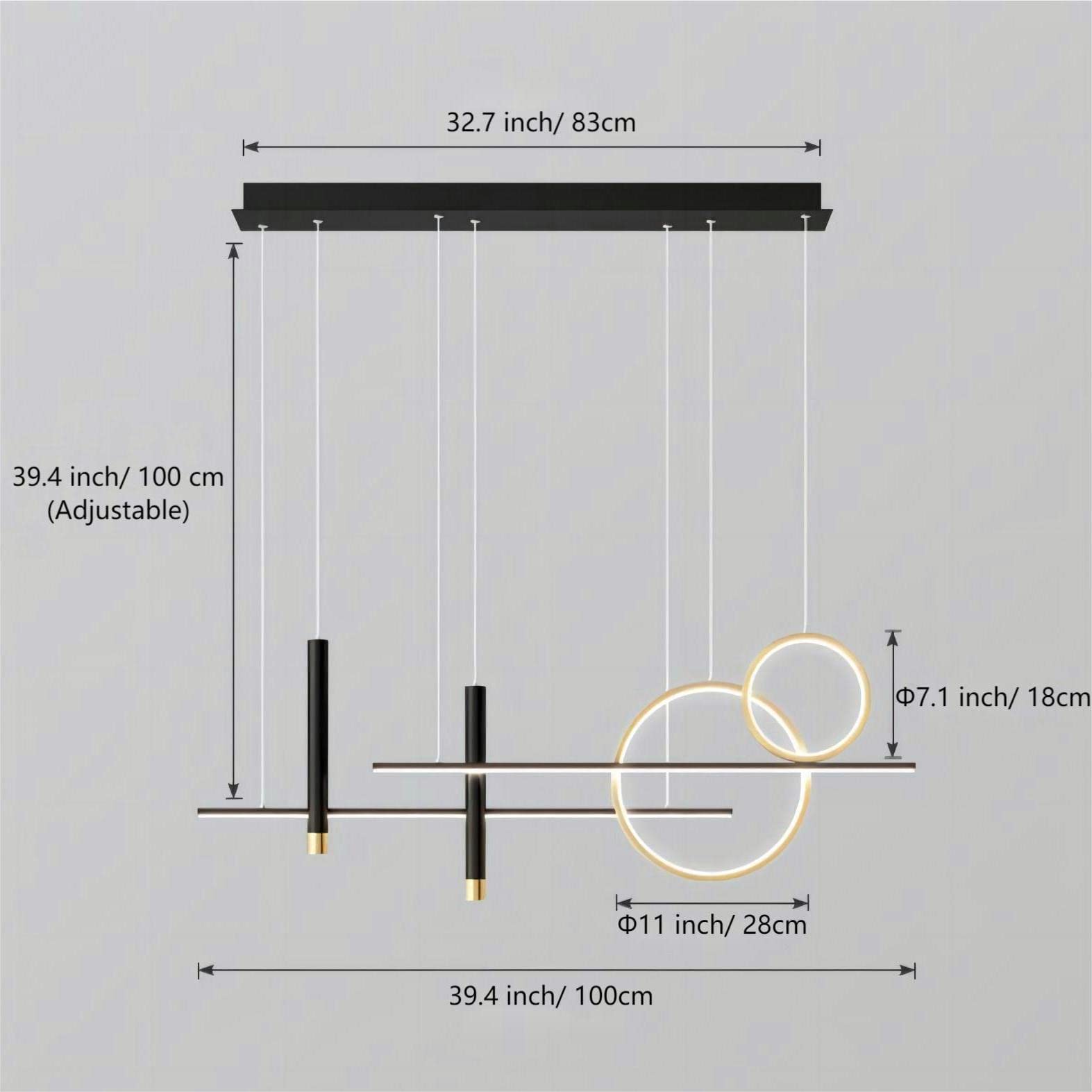 6-Light LED Island Pendant Light - 39.4 Inch Modern Geometric Linear Hanging Light with Remote Control & Dimmable Brightness for Kitchen Island, Dining Room & Living Room - Black Contemporary Lighting Fixture