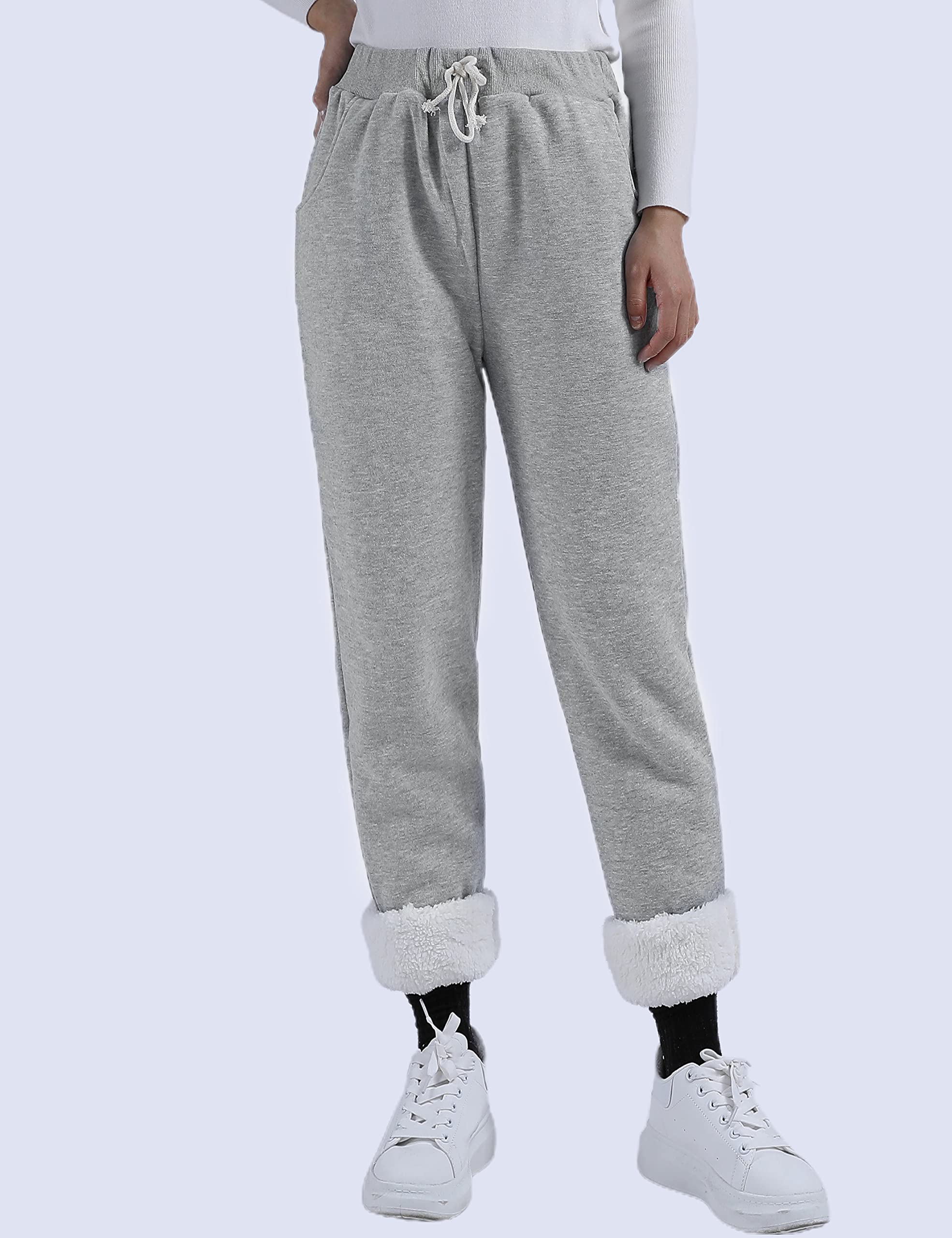 Yeokou Women's Sherpa Lined Sweatpants - Winter Warm Fleece Joggers with Pockets, Soft Lounge Pants for Yoga, Running & Home Comfort