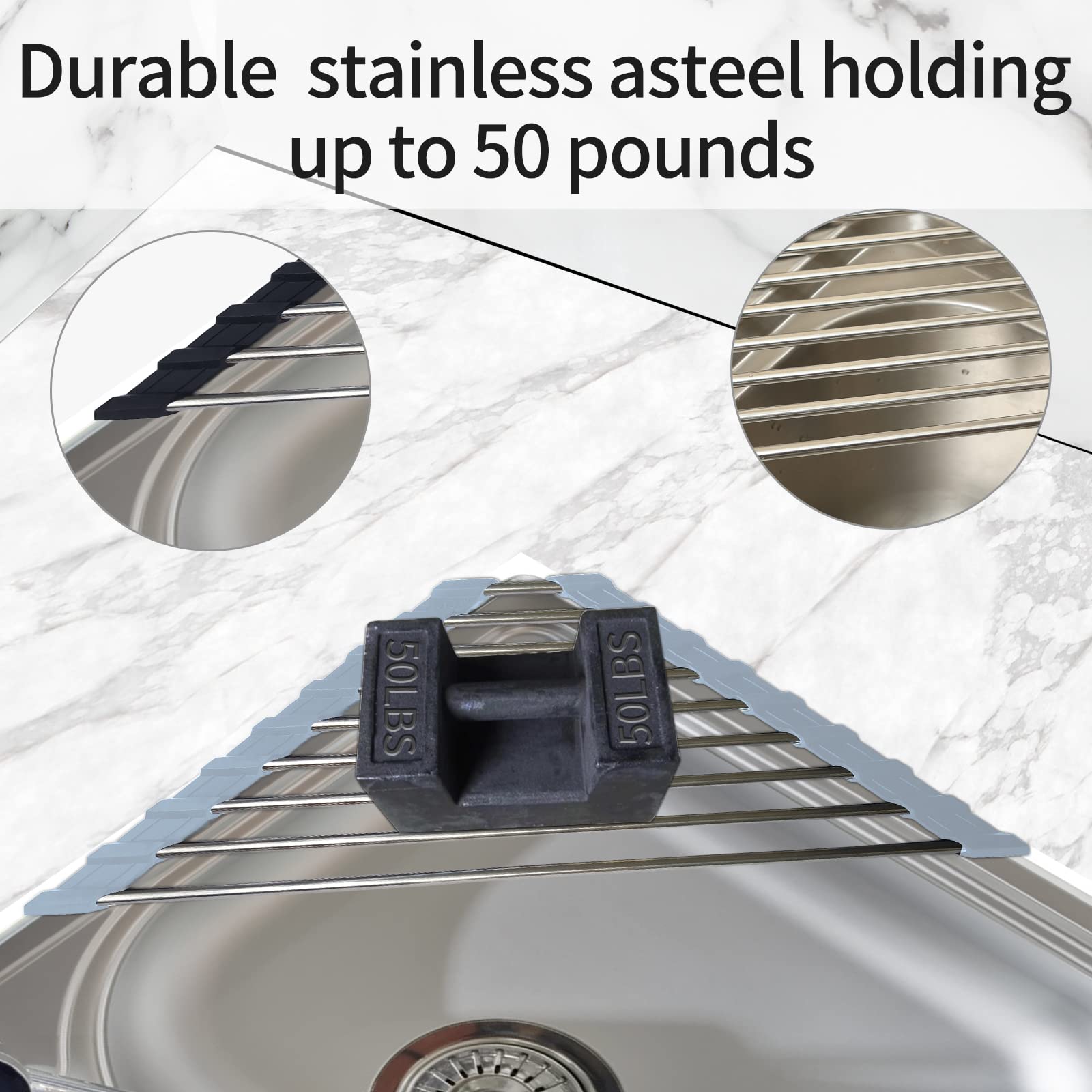 2 Pack Stainless Steel Sink Rack - Multi-Function Roll Up Drying Rack for Kitchen Sink Corner, Space Saving Dish Drainer (Gray) | Perfect for Small Kitchens, RV, Apartment & Countertop Organization