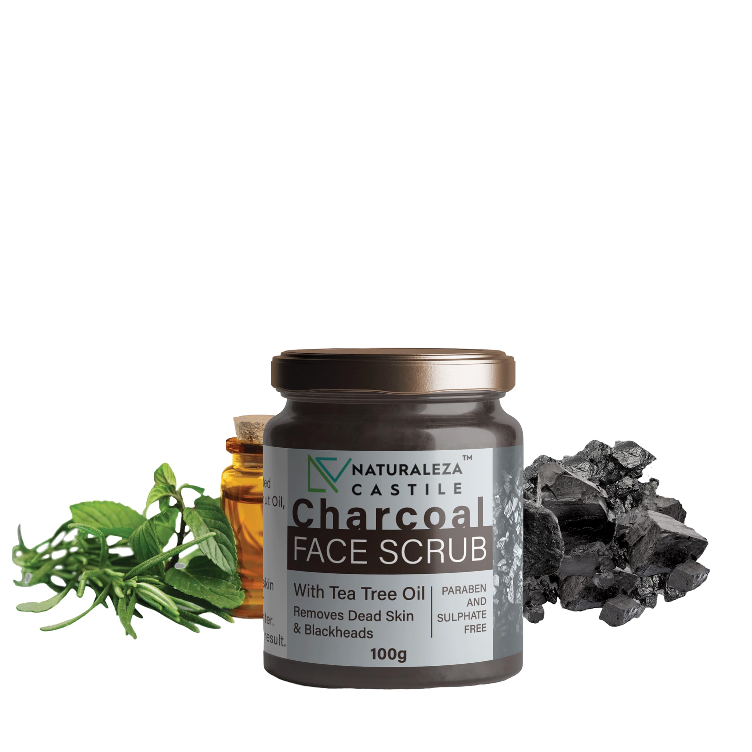 Natural Charcoal & Tea Tree Oil Face Scrub (100g) - Deep Cleansing, Blackhead Removal & Exfoliating Facial Cleanser for Face, Neck & Body | Perfect for Acne-Prone Skin & Daily Skincare Routine