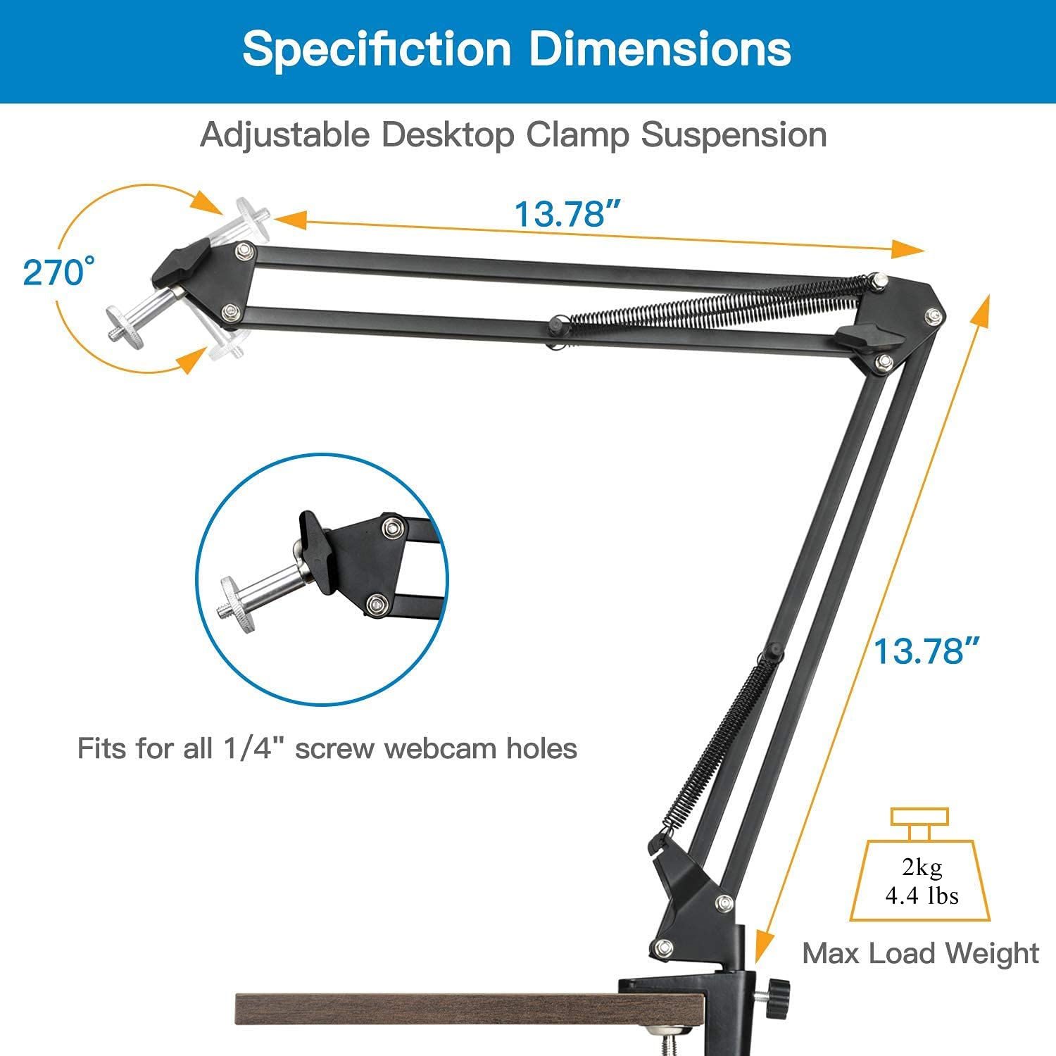 Premium Adjustable Webcam Mount & Phone Holder with Scissor Arm - Universal Tripod Stand for Logitech C920, C930, C922, C615 & 1/4