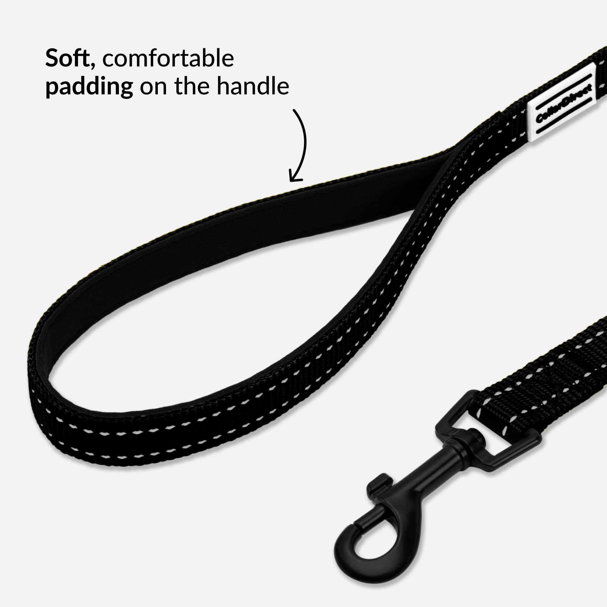 CollarDirect Heavy Duty Reflective Nylon Dog Leash - 5ft Durable Pet Leash for Walking, Running & Training - Adjustable for Small, Medium & Large Dogs (Black, Small) - Perfect for Daily Outdoor Adventures & Nighttime Safety