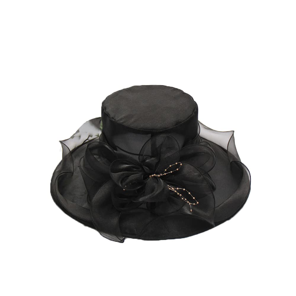 Elegant Organza Fascinator Hat for Women - Wide Brim Flower Sun Hat for Church, Bridal Wedding & Tea Party - Perfect for Outdoor Events, Garden Parties & Special Occasions