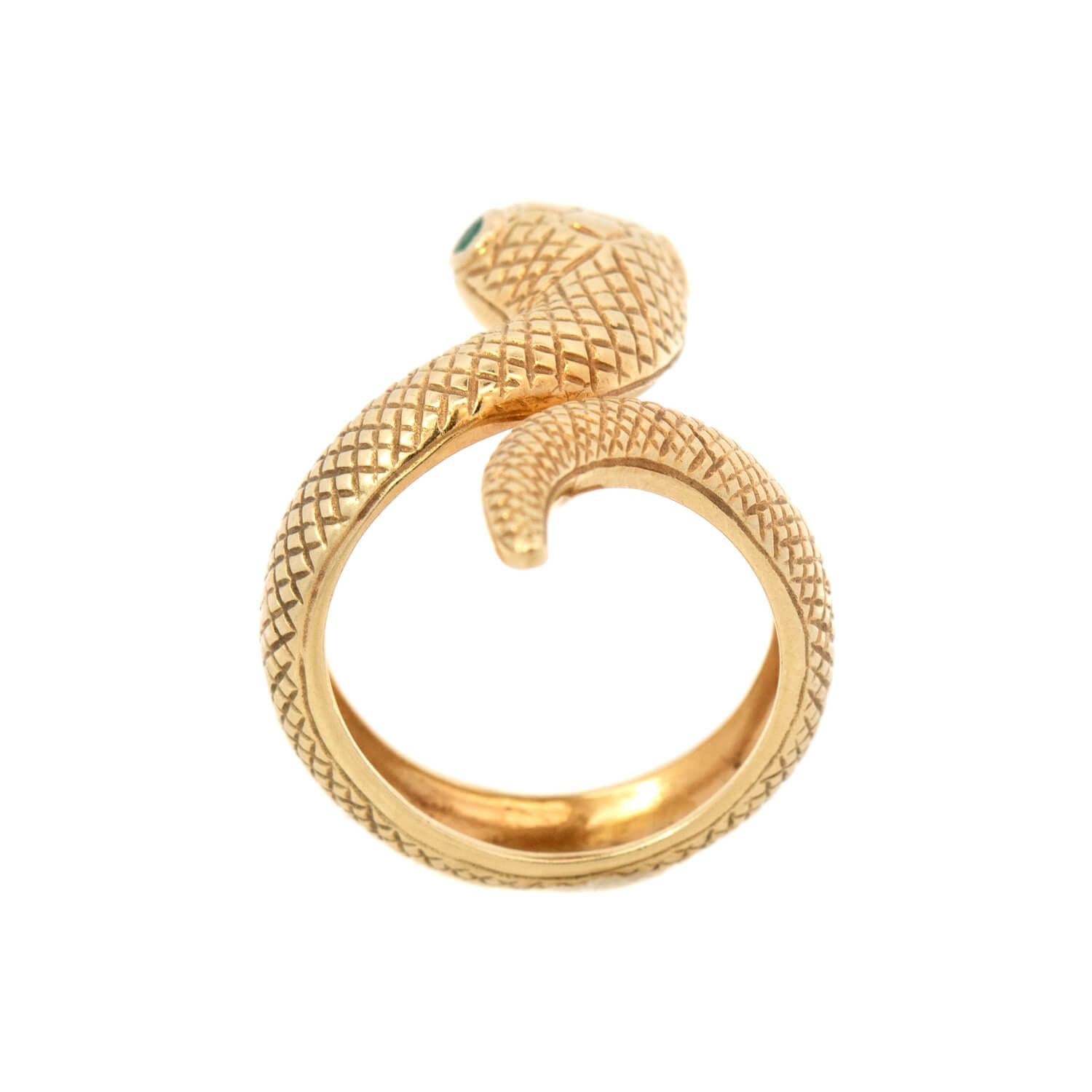Vintage 14k Gold Emerald Snake Ring for Women - Elegant Jewelry Gift for Birthday, Anniversary & Special Occasions