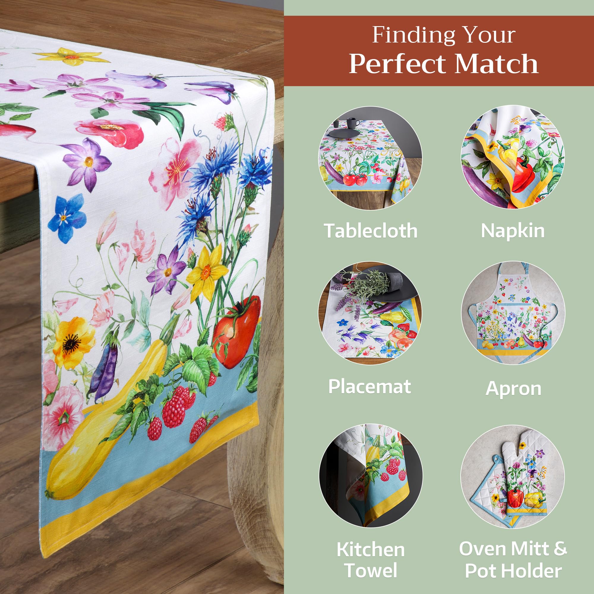 Maison d'Hermine 100% Cotton Double Layer Easter Table Runner - 108 Inch Long Giverny Floral Design (14.5