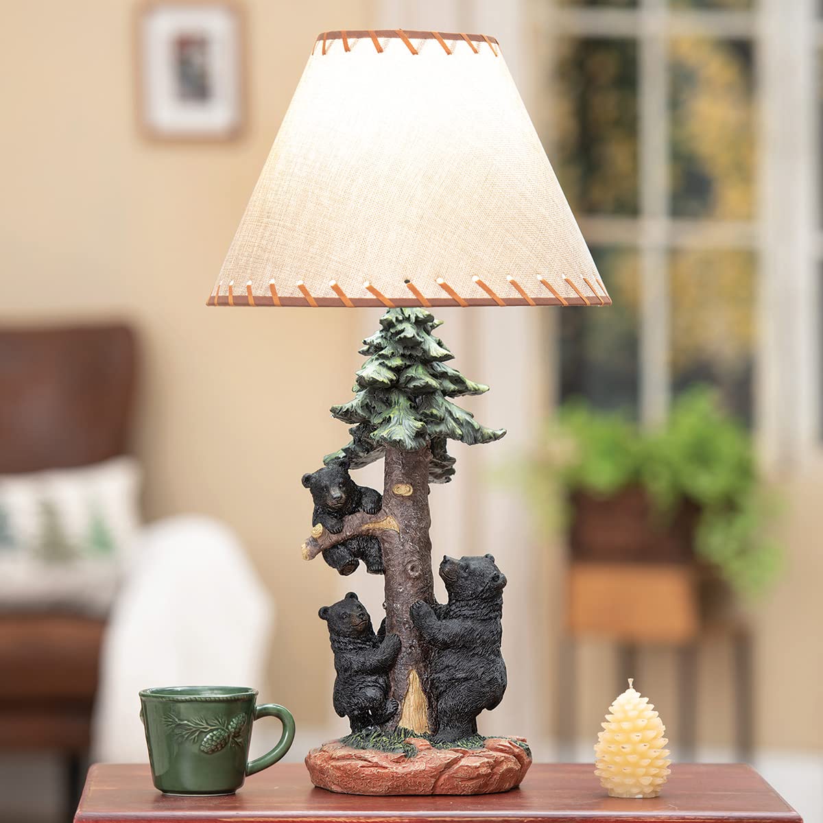 Black Bear Family Table Lamp - Vintage Rustic Cabin Decor for Living Room, Nightstand, Desk - 26.6
