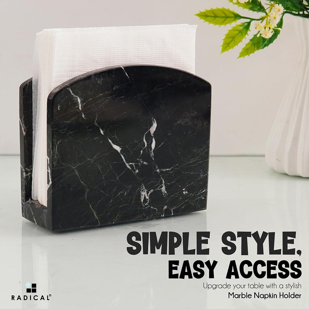 Handmade Black Marble Napkin Holder 5.5 Inch - Elegant Kitchen & Dining Table Decor for Coffee Tables, Cocktail Parties, and Home Accessories | Perfect for Restaurants, Weddings, and Holiday Gatherings