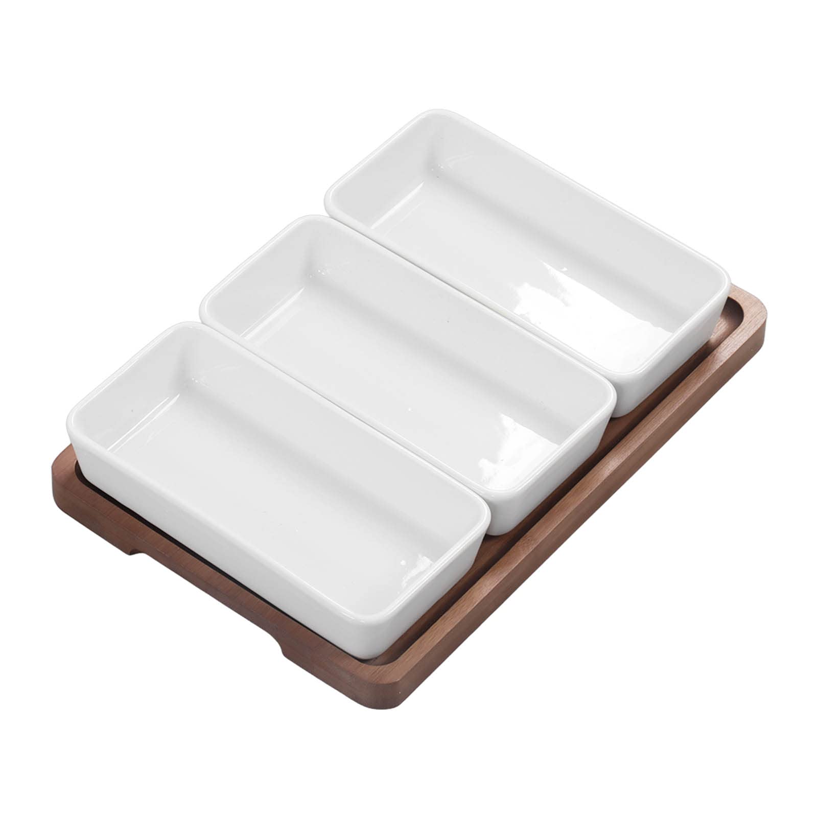 Ceramic Snack Serving Tray with Bamboo Base - 12-Piece Segmented Platter Set for Nuts, Bread, Desserts | Perfect for Coffee Break, Afternoon Tea, Party Snacks & Entertaining Guests