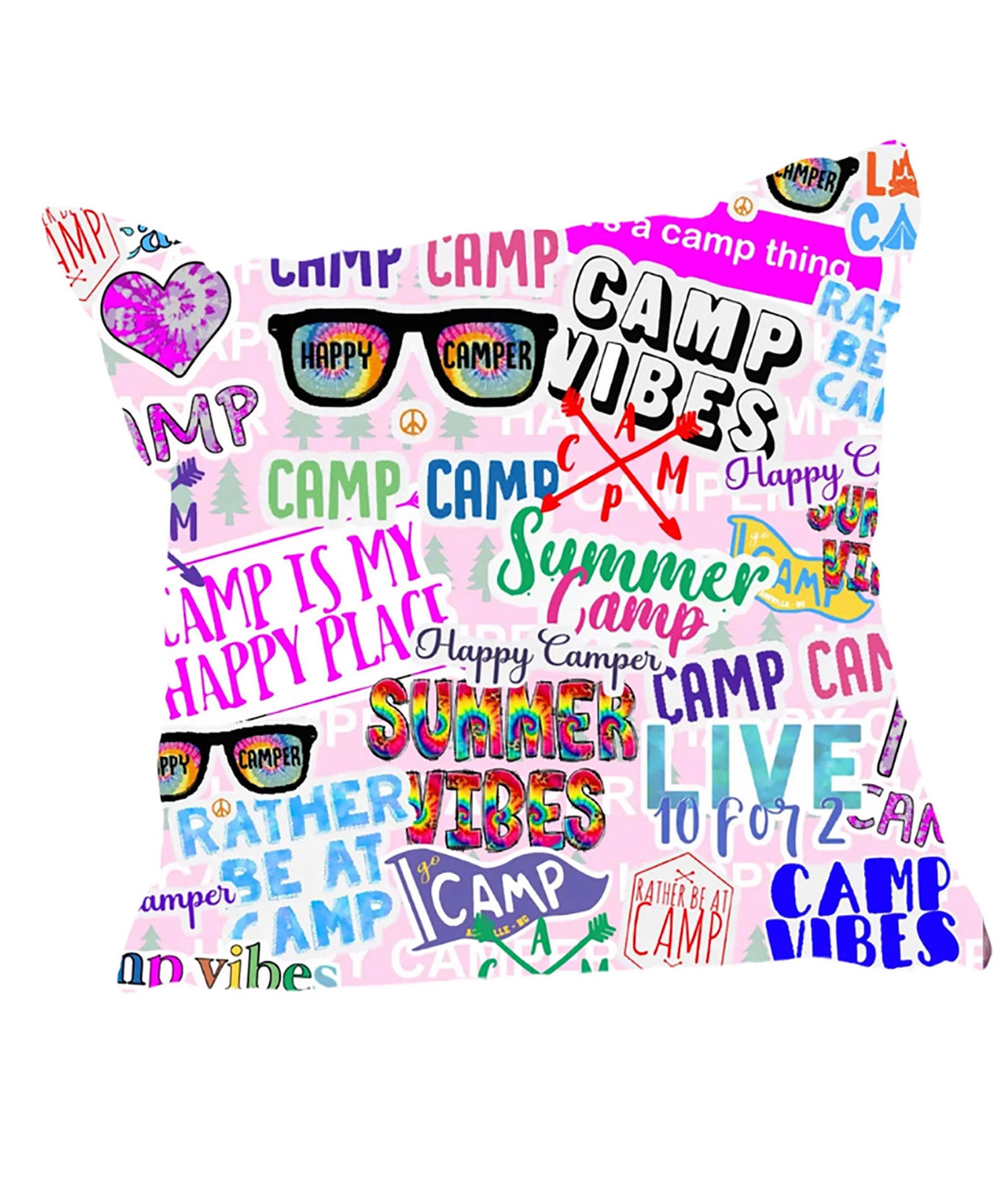 Tweenstyle Girls Happy Camp Pillow - Soft & Cozy Pillow for Sleepovers, Travel, and Room Decor | Perfect for Girls Ages 8-12