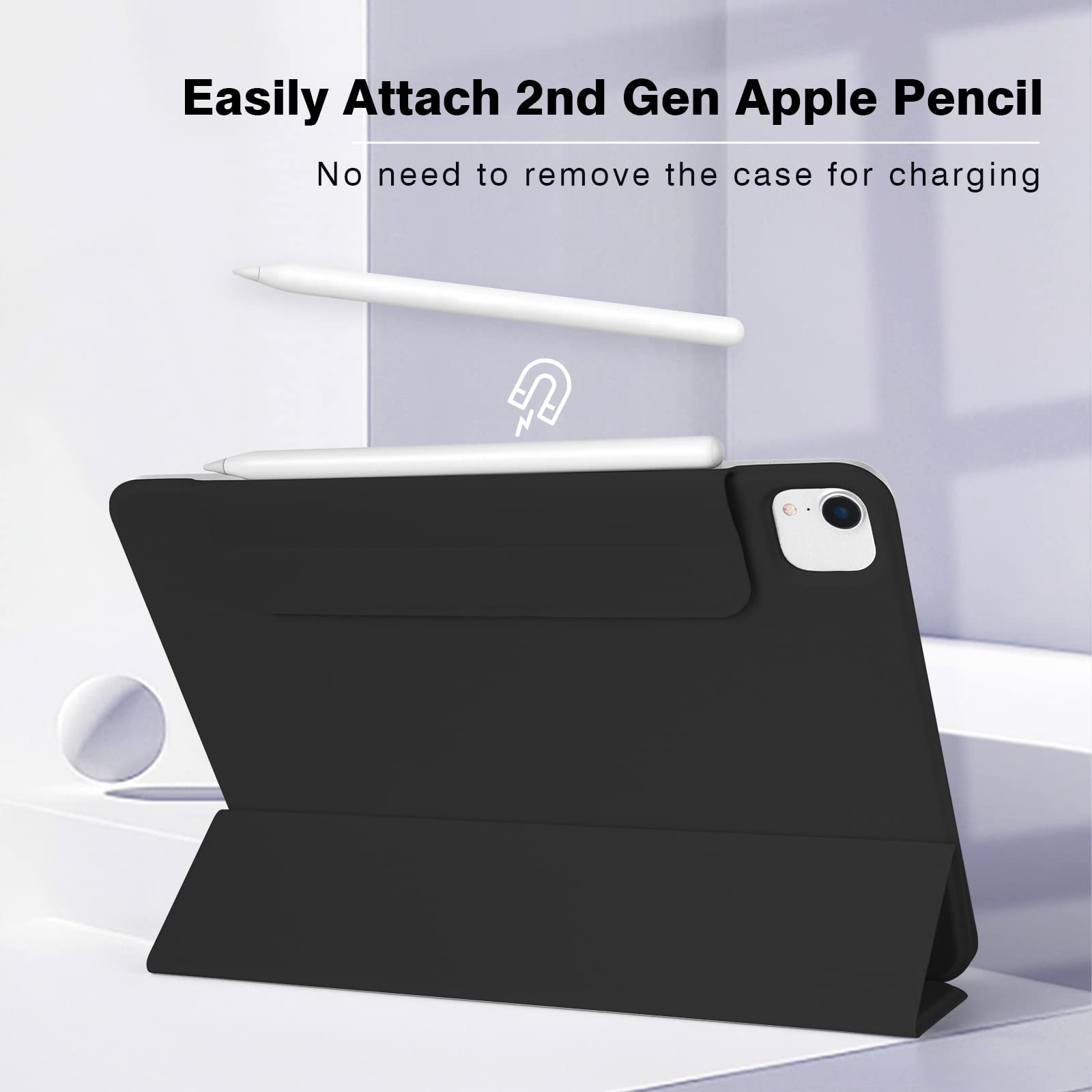 Magnetic Case for iPad Pro 11 Inch 4th/3rd/2nd Gen (2022/2021/2020) - Slim Smart Folio Cover with Auto Sleep/Wake, Pencil Charging & Trifold Stand - Lightweight Protective Case (Black) | Perfect for Work, Travel & Home Use