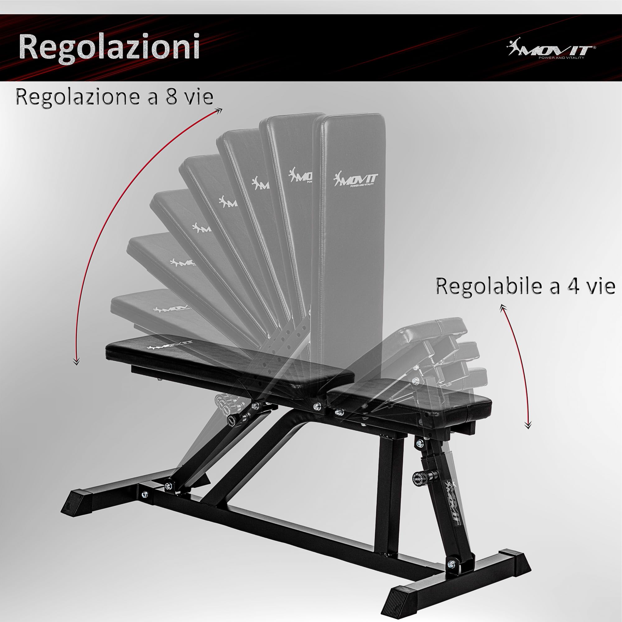MOVIT Adjustable Weight Bench for Home Gym – 8-Position Backrest, 200kg Max Load, Black/White – Flat & Incline Bench for Strength Training, Dumbbell Workouts – Perfect for Home Fitness & Bodybuilding