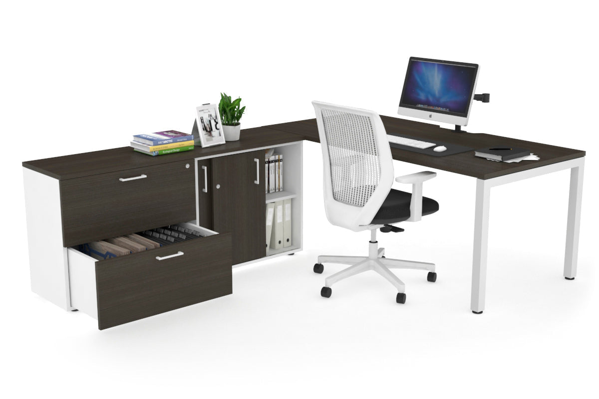 Quadro Square Executive White Frame Office Desk [1600L x 800W with Cable Management] - Perfect for Modern Workspaces & Home Offices