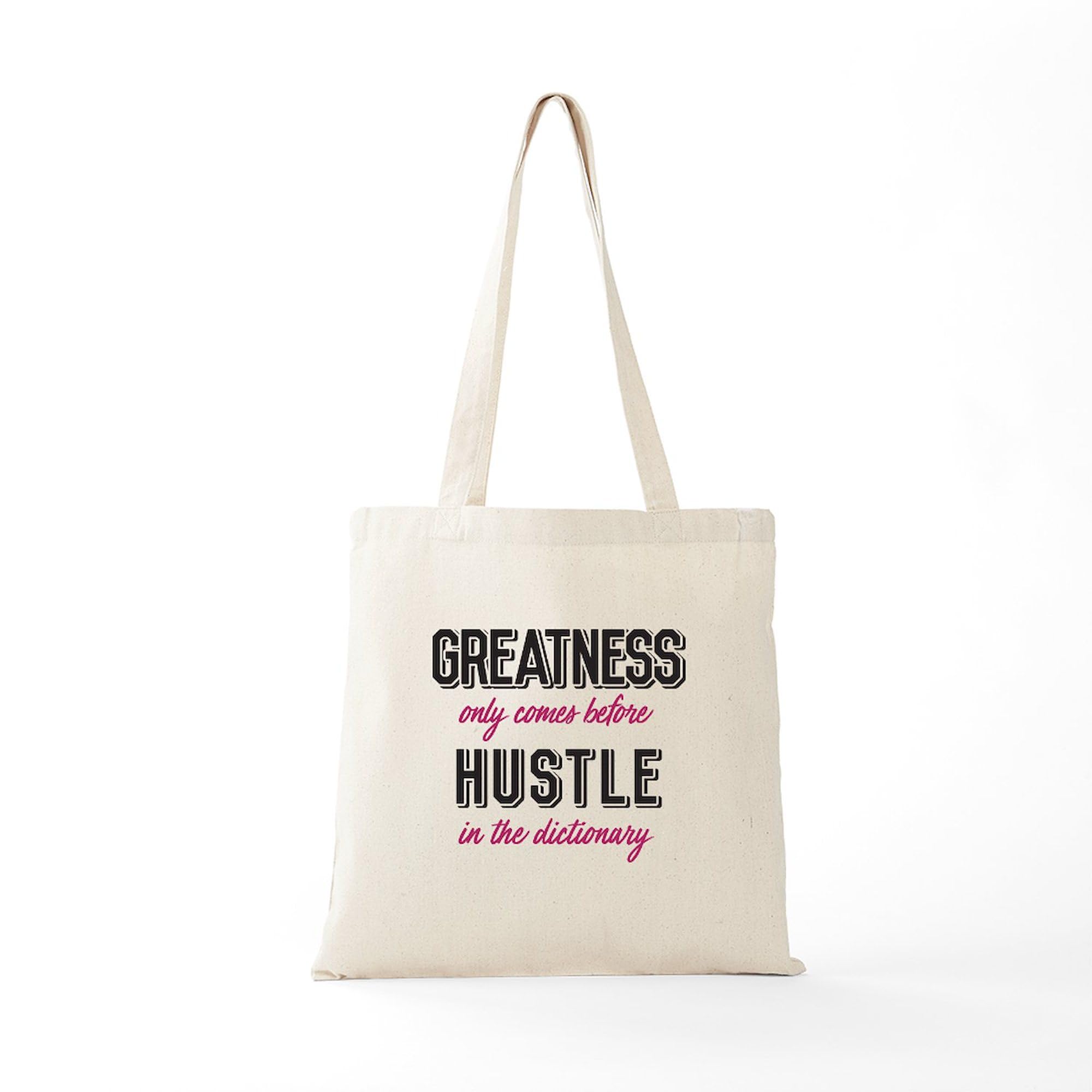 Greatness Comes Before Hustle Natural Canvas Tote Bag - Reusable Eco-Friendly Shopping Bag for Groceries, Beach, Work & Daily Use