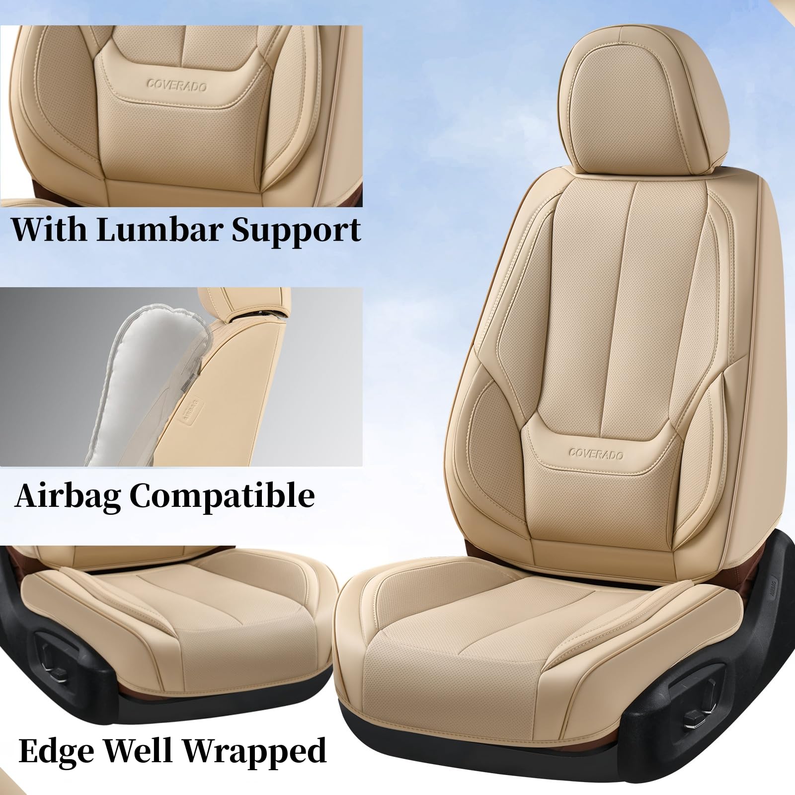 Premium Waterproof Nappa Leather Car Seat Covers - Universal Fit for Most Vehicles (Front Seats) | Beige Auto Seat Protectors for Comfort & Style | Perfect for Daily Commute, Road Trips & Pet Protection