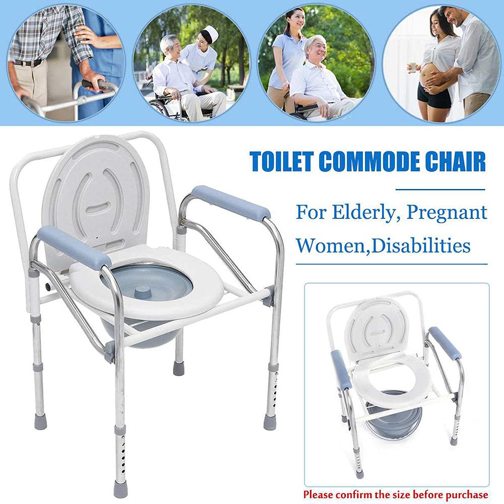 Portable Folding Commode Chair with ABS Seat & Non-Slip Feet - Elderly Toilet Shower Chair for Bedside & Bathroom Use - Lightweight Mobility Aid for Seniors at Home or Hospital