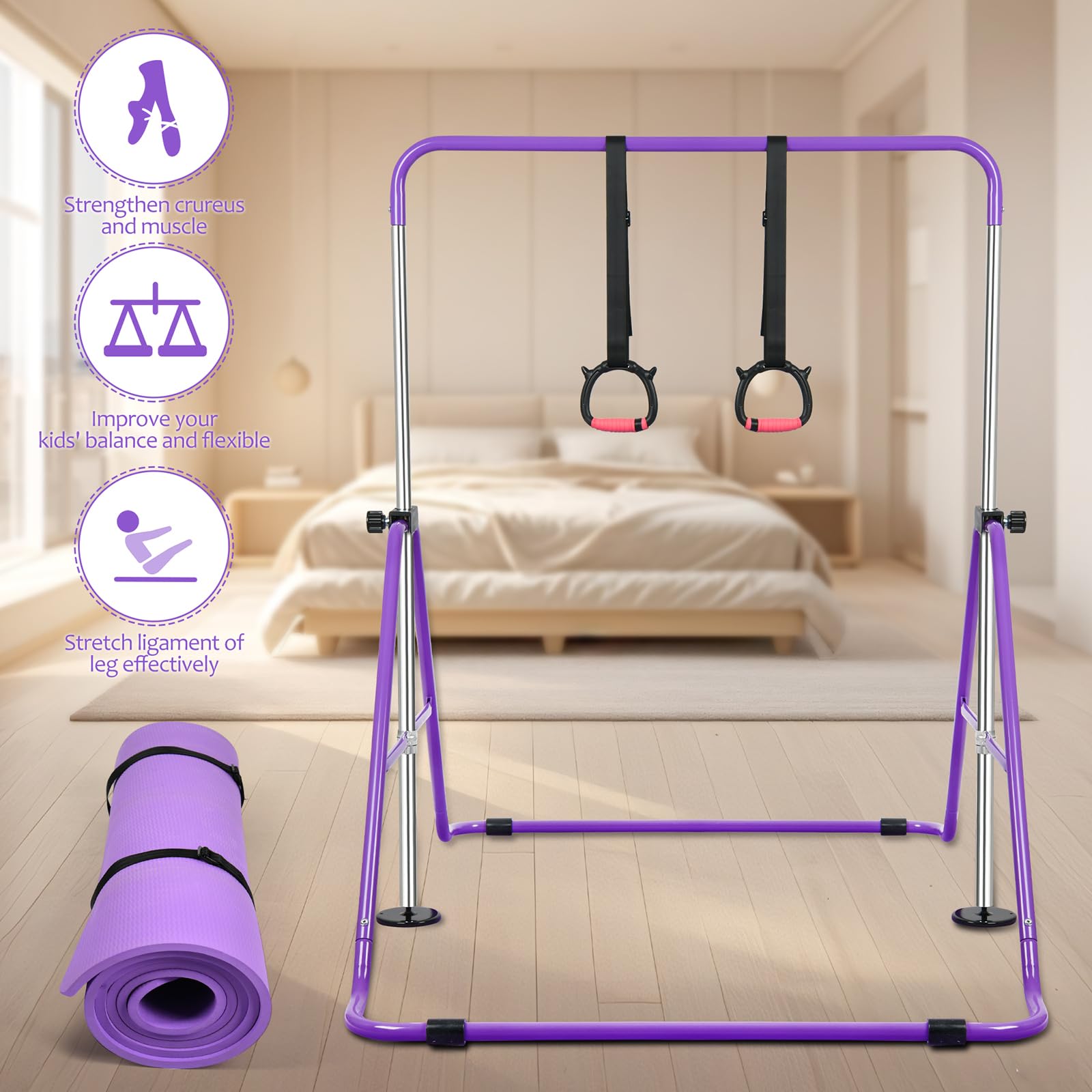 Adjustable Gymnastics Bars for Kids - Foldable Training Equipment for Home Gym