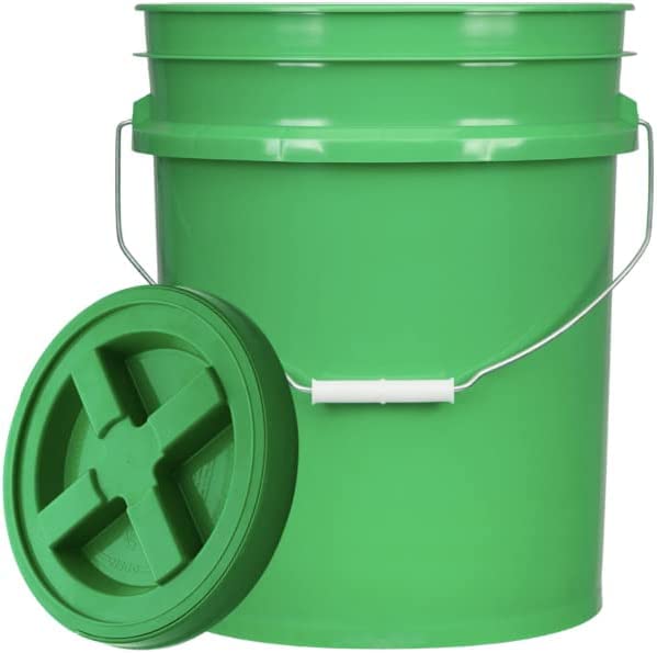 House Naturals 5 Gallon Food Grade Plastic Bucket with Airtight Screw-On Lid - BPA Free, Made in USA - Heavy Duty Storage Pail with Double Gasket Seal (Pack of 3, Green) - Perfect for Food Storage, Home Brewing, Gardening & Emergency Preparedness