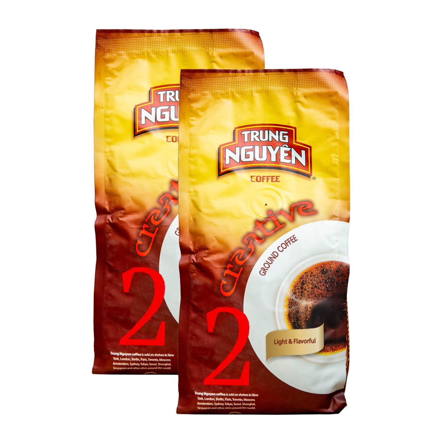 Trung Nguyen Creative 2 Coffee - Premium Roasted Ground Coffee Blend of Heirloom Robusta & Arabica Beans - Mild Aroma & Sweet Aftertaste - Authentic Vietnamese Coffee (8.8 oz, 2 Bags) - Perfect for Home Brewing, Office Use & Gifts