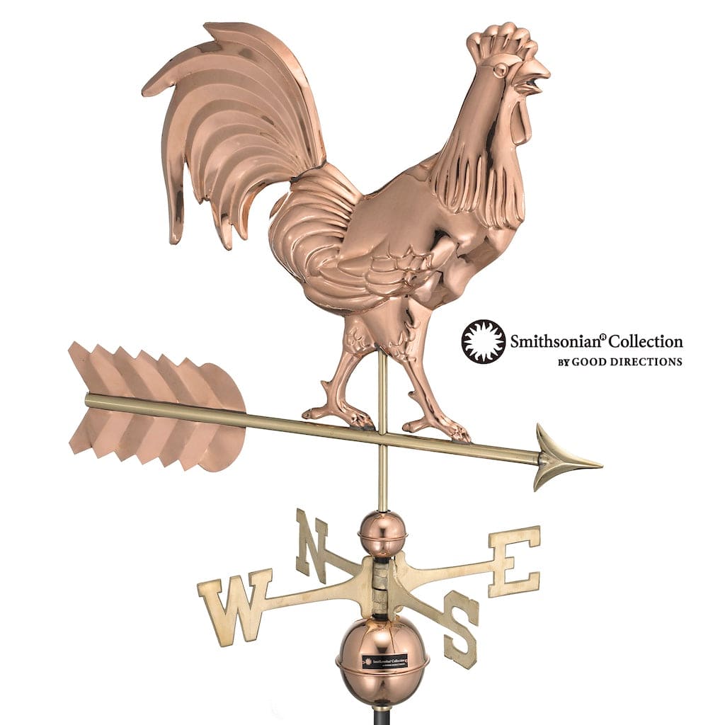 Smithsonian Rooster Weathervane - Pure Copper Handcrafted Outdoor Decor for Garden, Farmhouse, or Barn - Weather Resistant & Durable Design