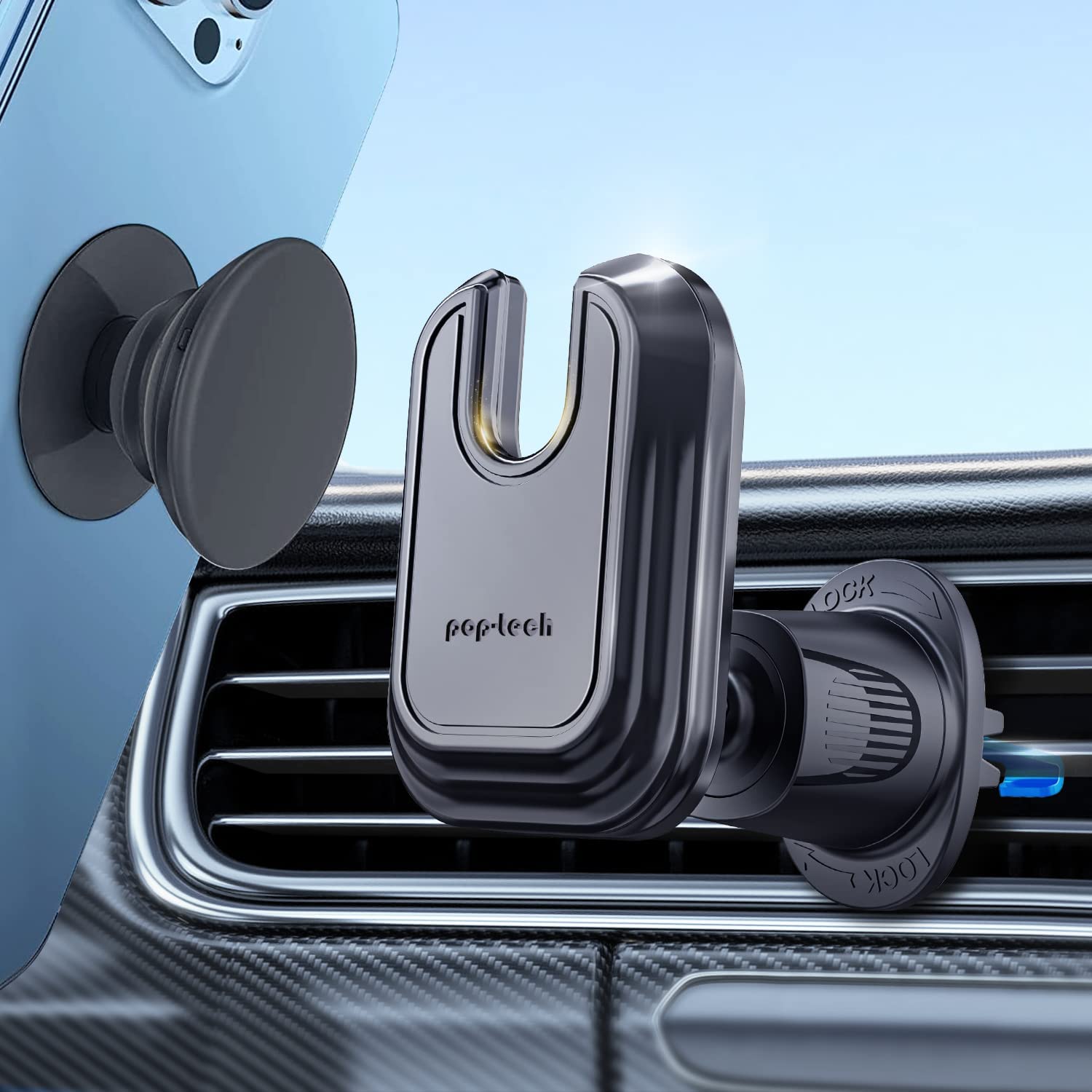 Pop-Tech Car Vent Phone Mount - Universal Air Vent Clip Holder for MagSafe Wallet, iPhone & Samsung - Sticky Adhesive Phone Stand for Hands-Free Driving & Navigation