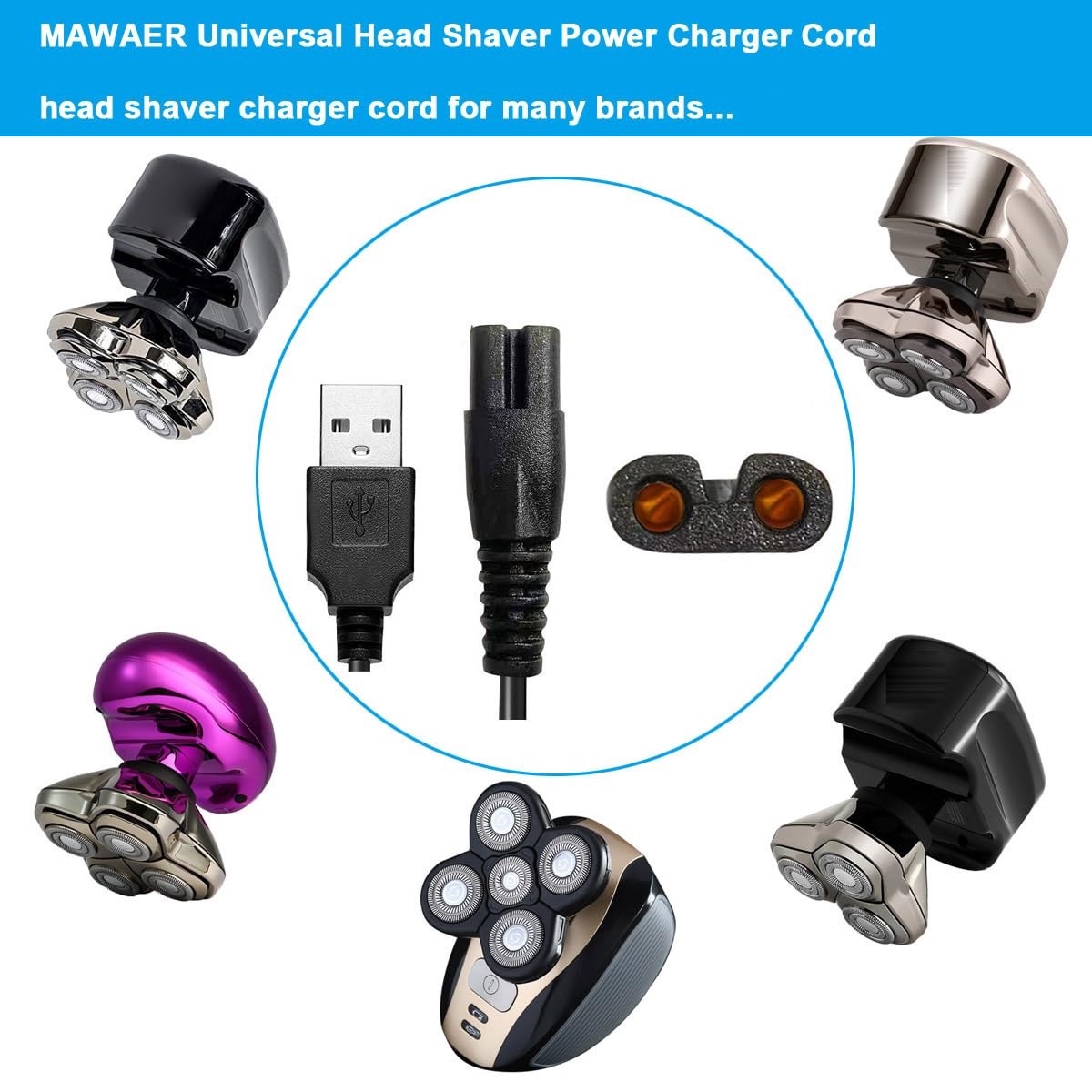Universal Head Shaver Power Charger Cord - Compatible with Skull SHAER FreedomShaver & Multiple Brands | Replacement Charging Cable for Bald Head Shavers | Perfect for Home, Travel & Gym Use